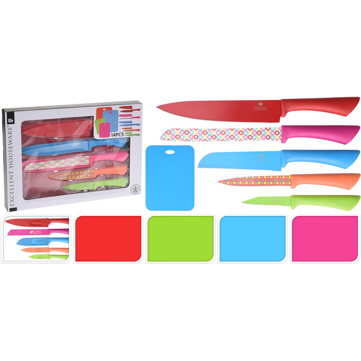 Set de découpe : 5 couteaux avec protection + 4 planches