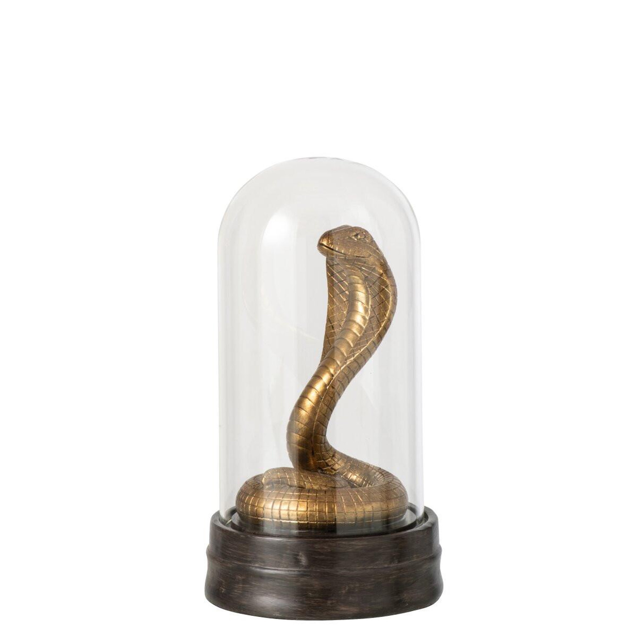 Voir la diapositive 2 : J-LINE Cloche déco en verre  serpent  23cm doré & noir