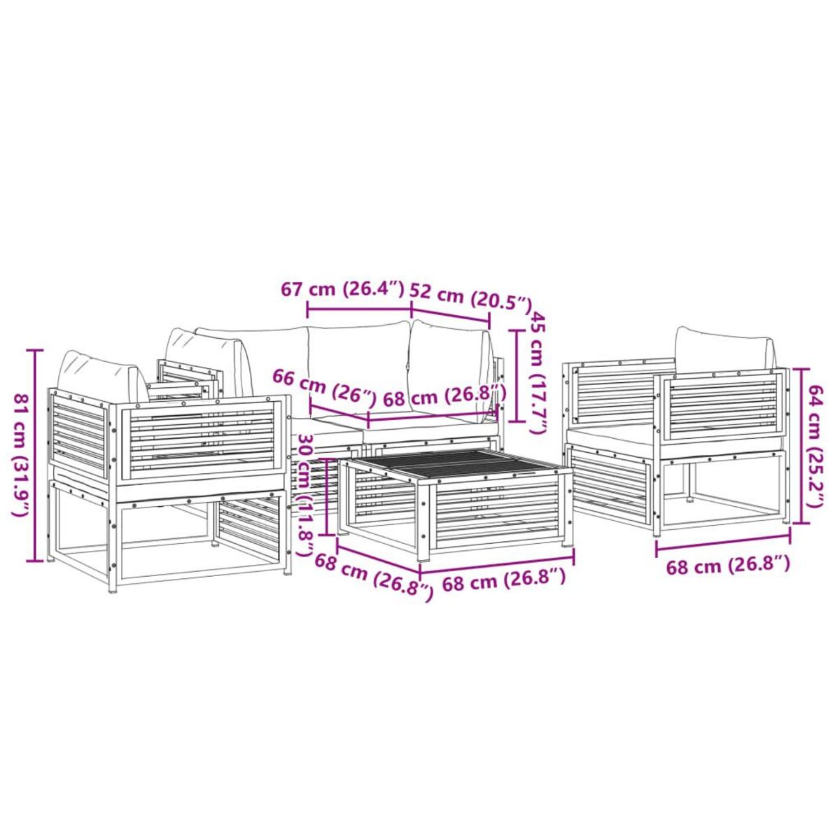 VIDAXL Salon de jardin avec coussins 5 pcs Bois d'acacia solide