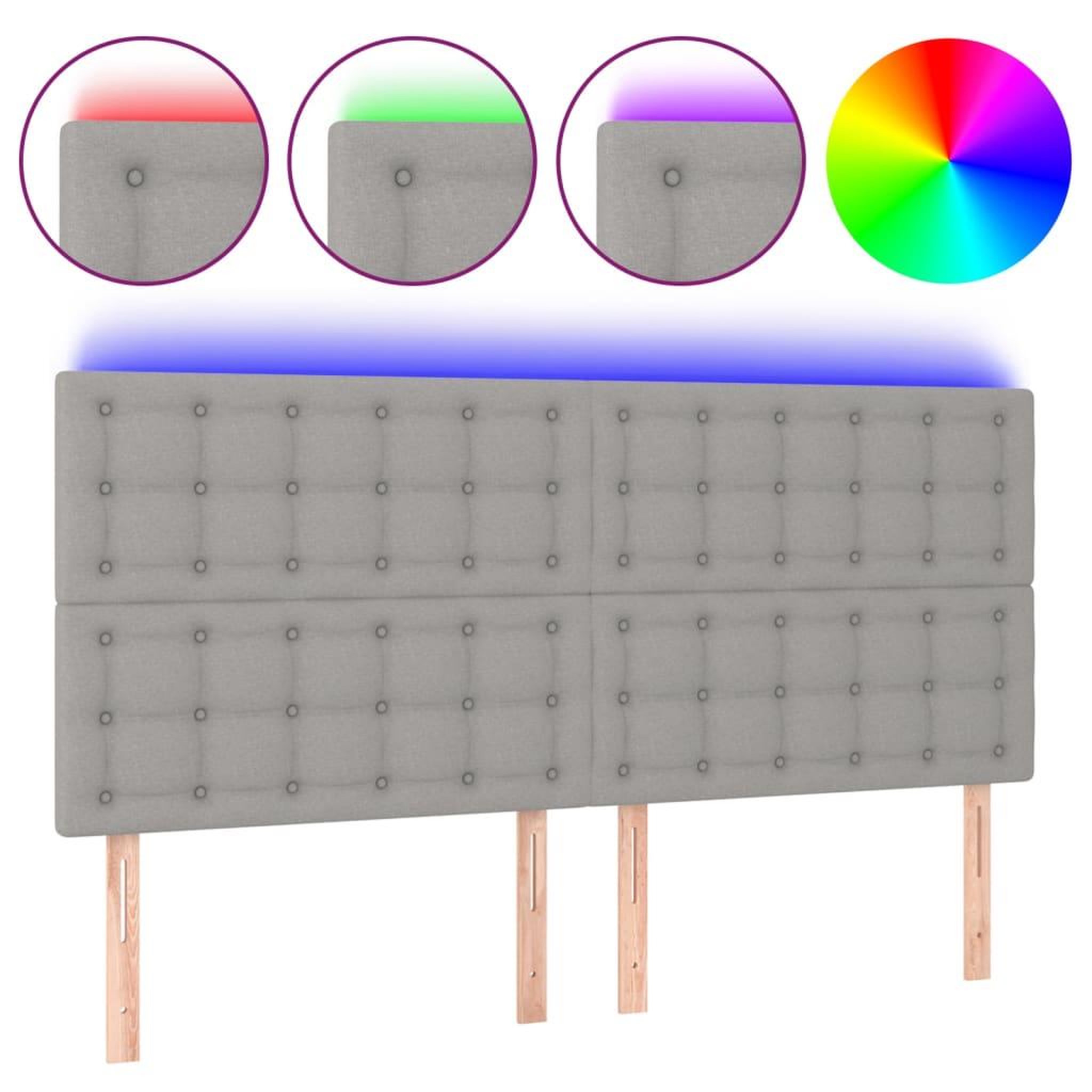 Voir la diapositive 2 : VIDAXL Tete de lit a LED Gris clair 160x5x118/128 cm Tissu