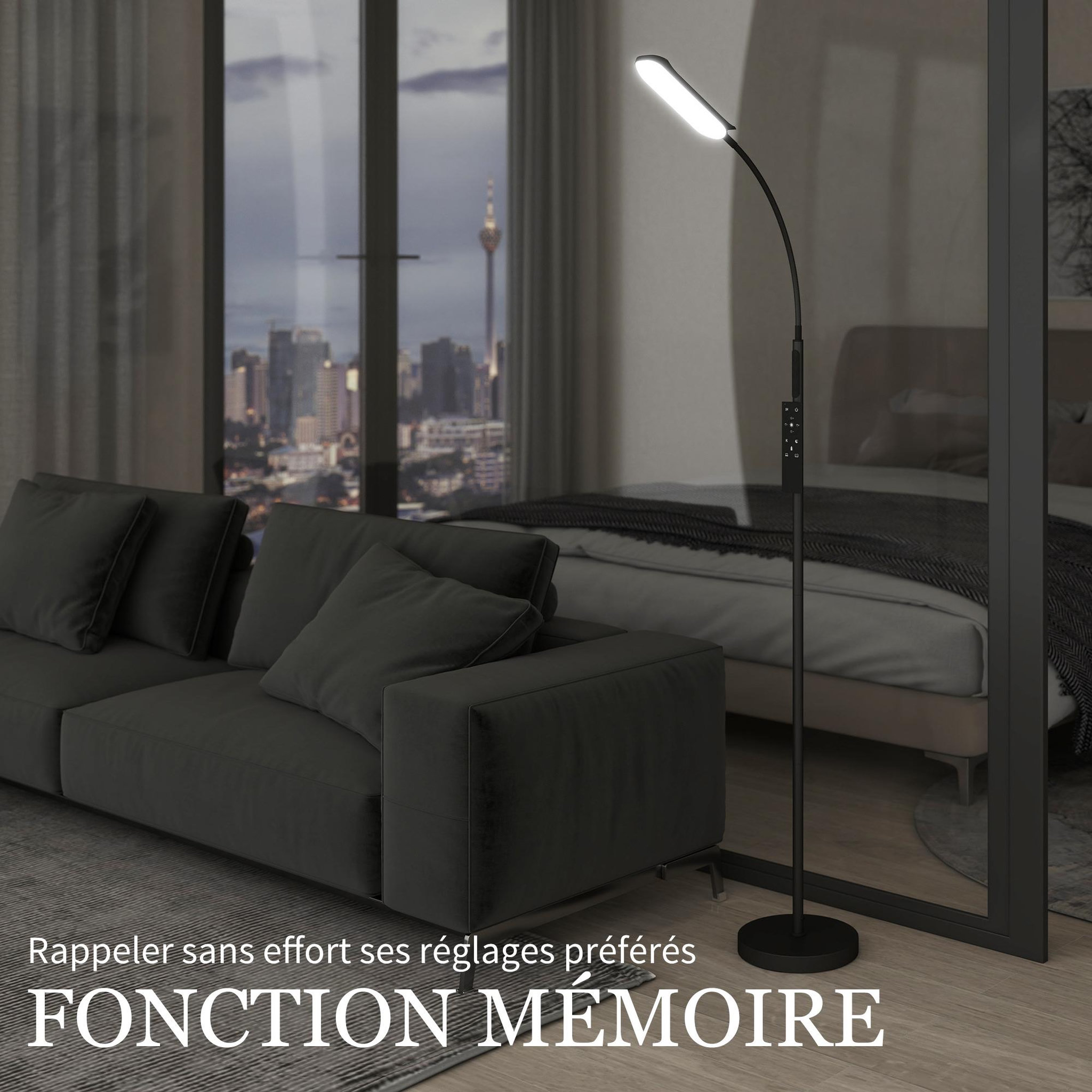 Voir la diapositive 6 : HOMCOM Lampadaire led dimmable avec télécommande - contrôle tactile, réglable - h.175 cm - acier polycarbonate noir