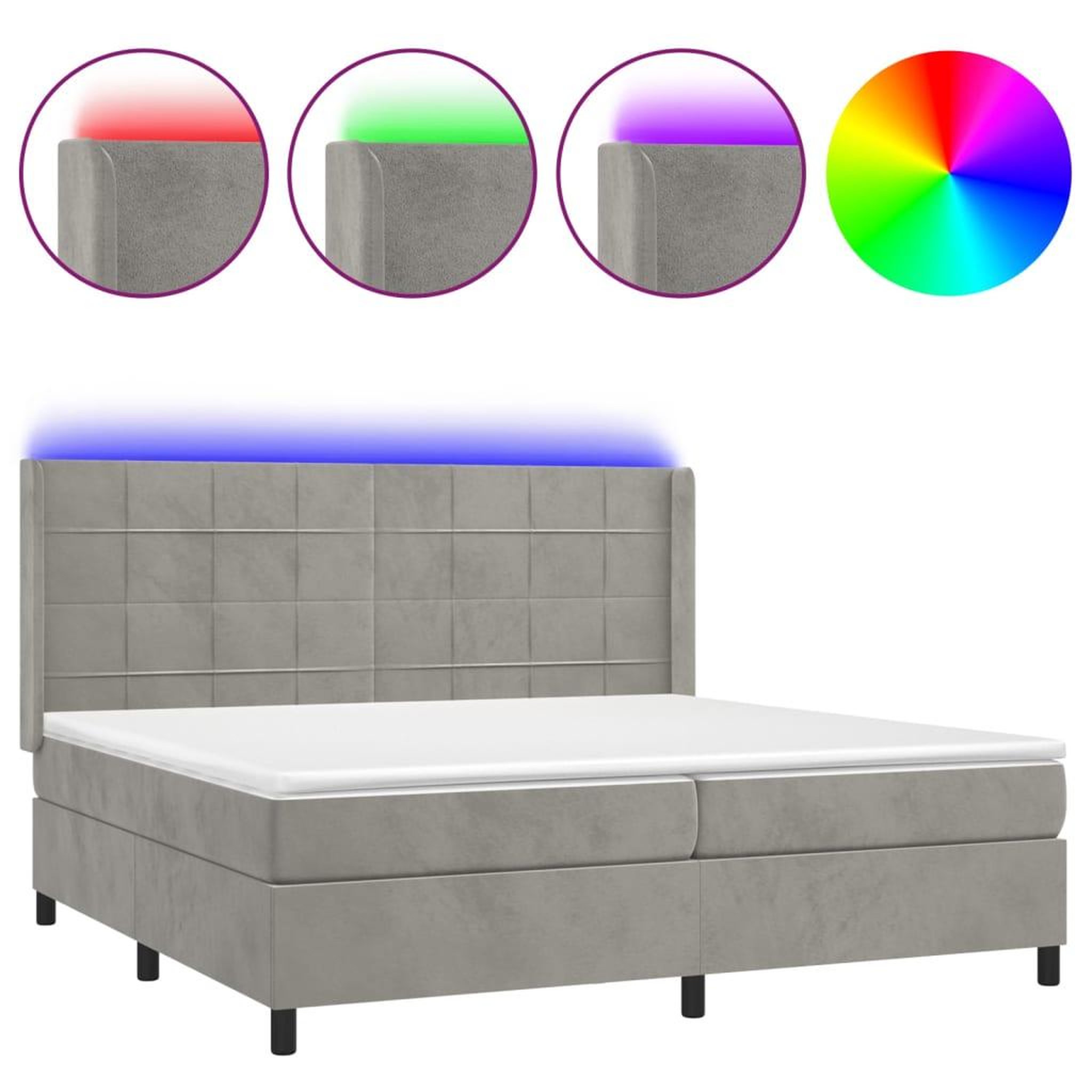 Voir la diapositive 2 : VIDAXL Sommier a lattes de lit matelas et LED Gris clair 200x200 cm