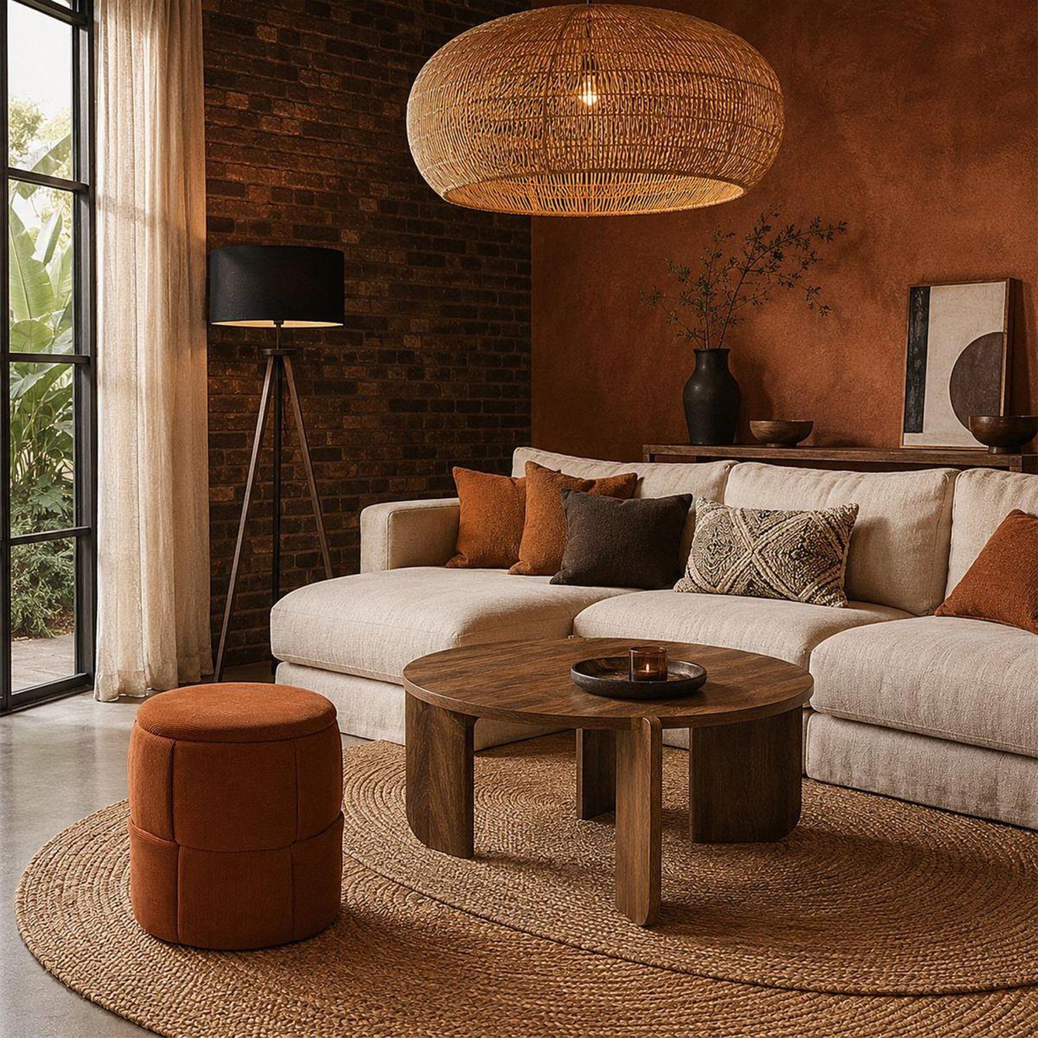 Voir la diapositive 4 : The Home Deco Factory Pouf Coffre Tressé Côtelé  Jules  38cm Terracotta