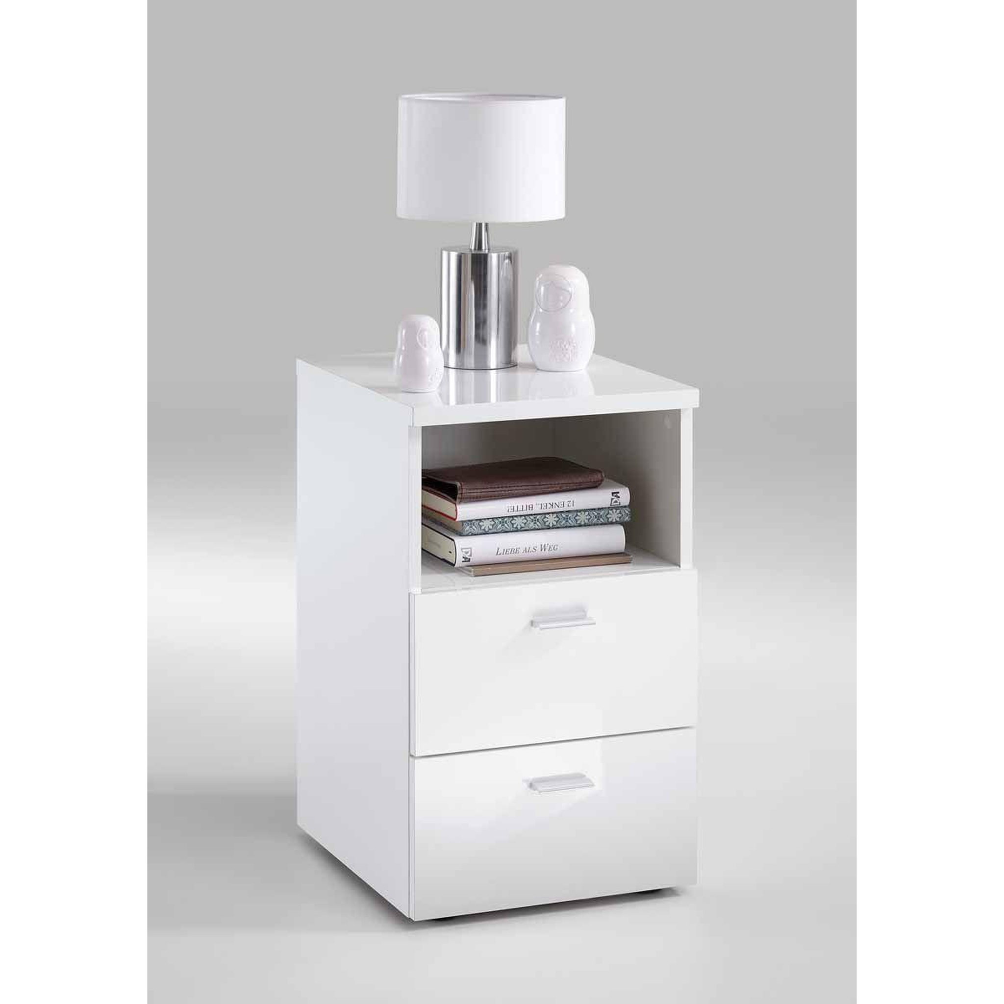Voir la diapositive 2 : Paris Prix Table de chevet 2 tiroirs  macom  61cm blanc laqué