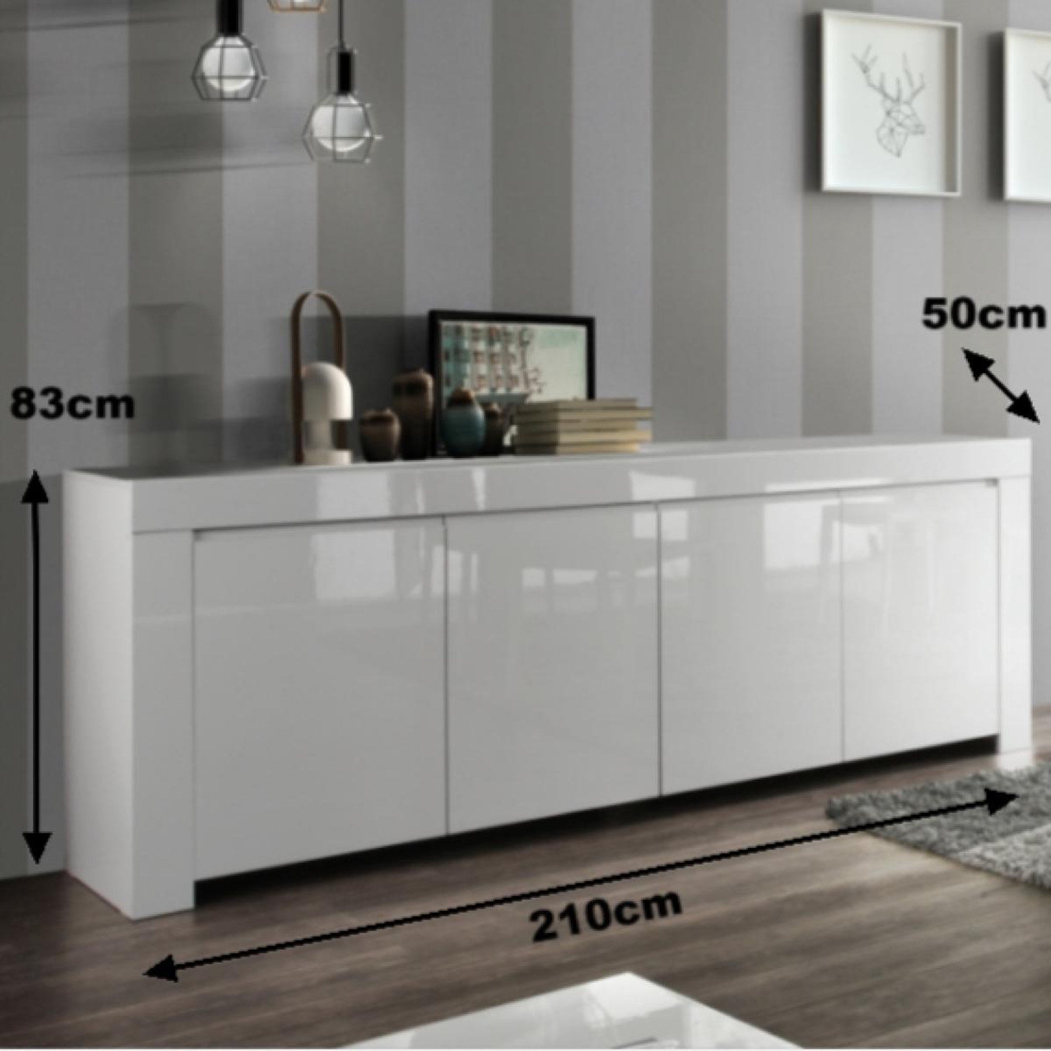 Voir la diapositive 4 : JLC KREATION Buffet design 4 portes laqué blanc 210cm APHODITE