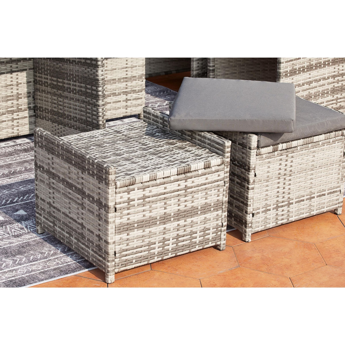 CONCEPT USINE Salon de jardin encastrable 10 personnes en résine tressée gris MIAMI