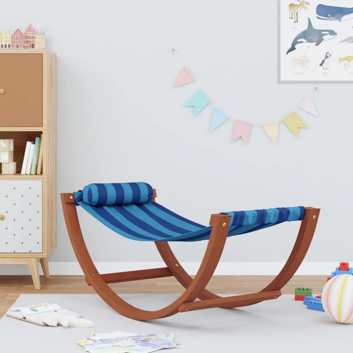 VIDAXL Hamac a bascule pour enfants rayure bleue tissu