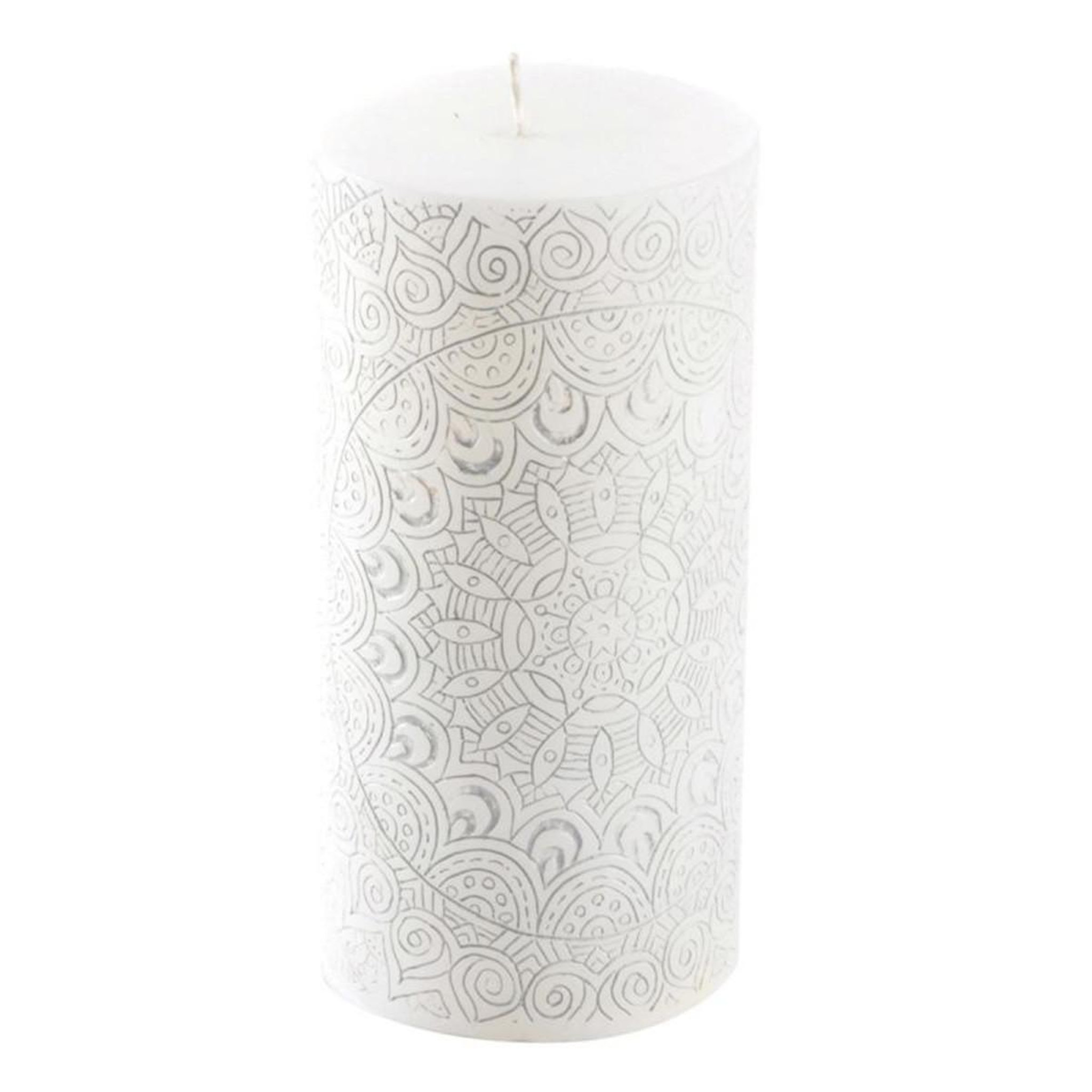 Douceur d'Intérieur Bougie pilier mandala  graphic ethnic  14cm blanc
