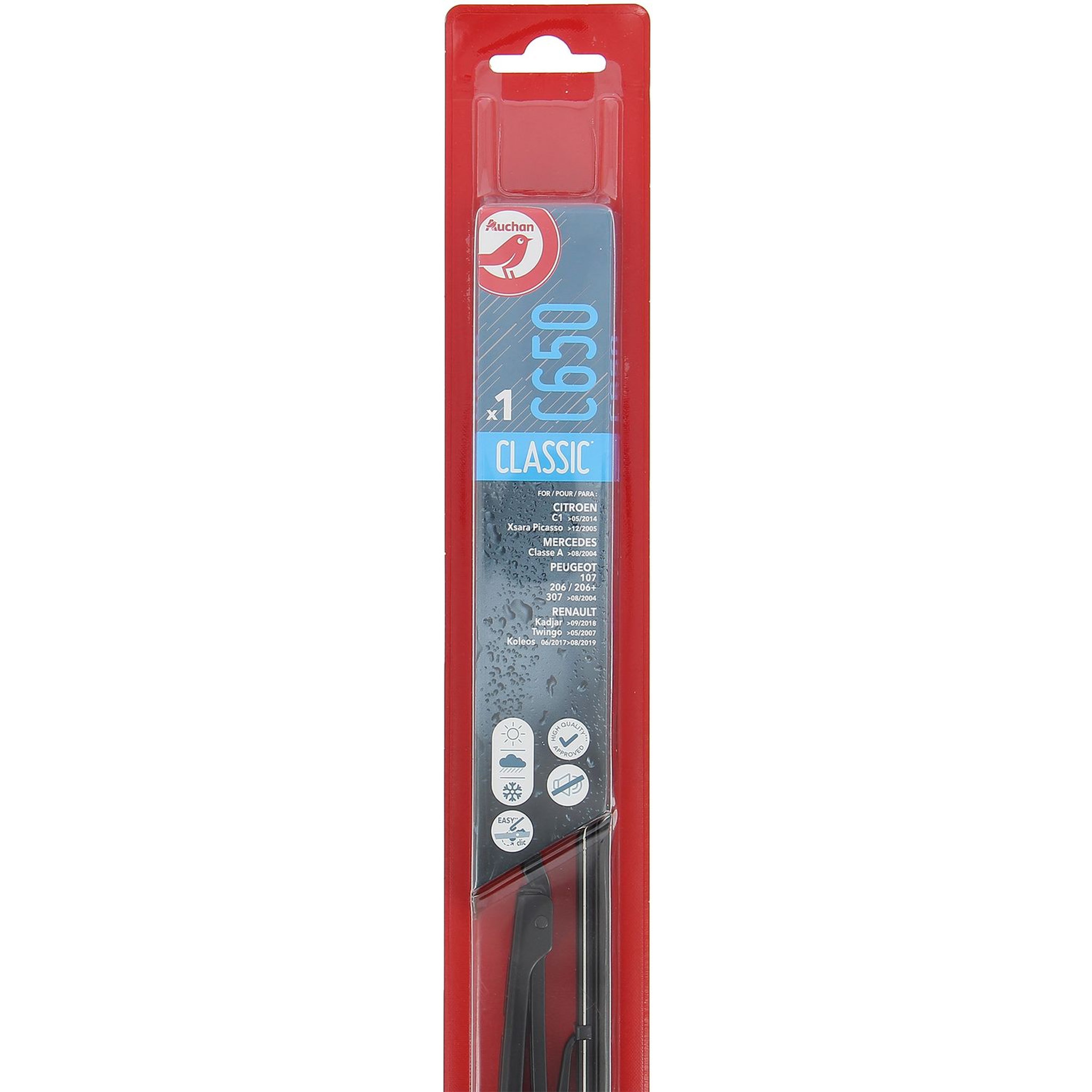 AUCHAN Balai d'essuie-glace C650 65cm pour CITROËN MERCEDES PEUGEOT RENAULT