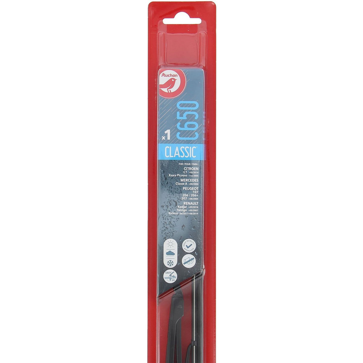 AUCHAN Balai d'essuie-glace C650 65cm pour CITROËN MERCEDES PEUGEOT RENAULT