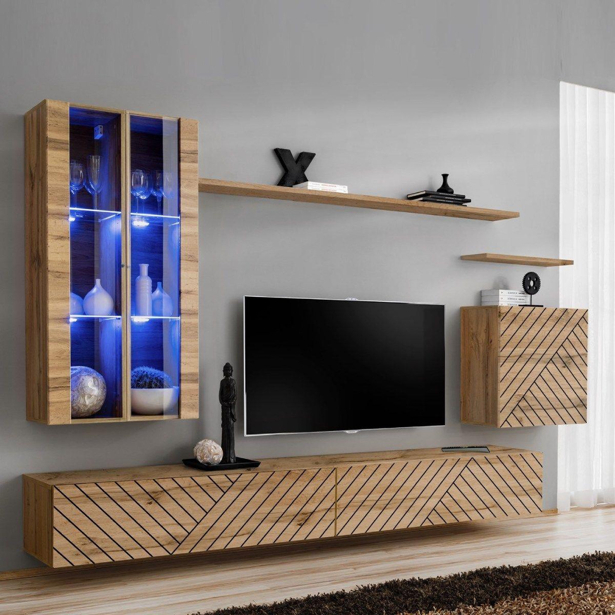 Paris Prix Ensemble meuble tv  switch lamel xii  270cm naturel