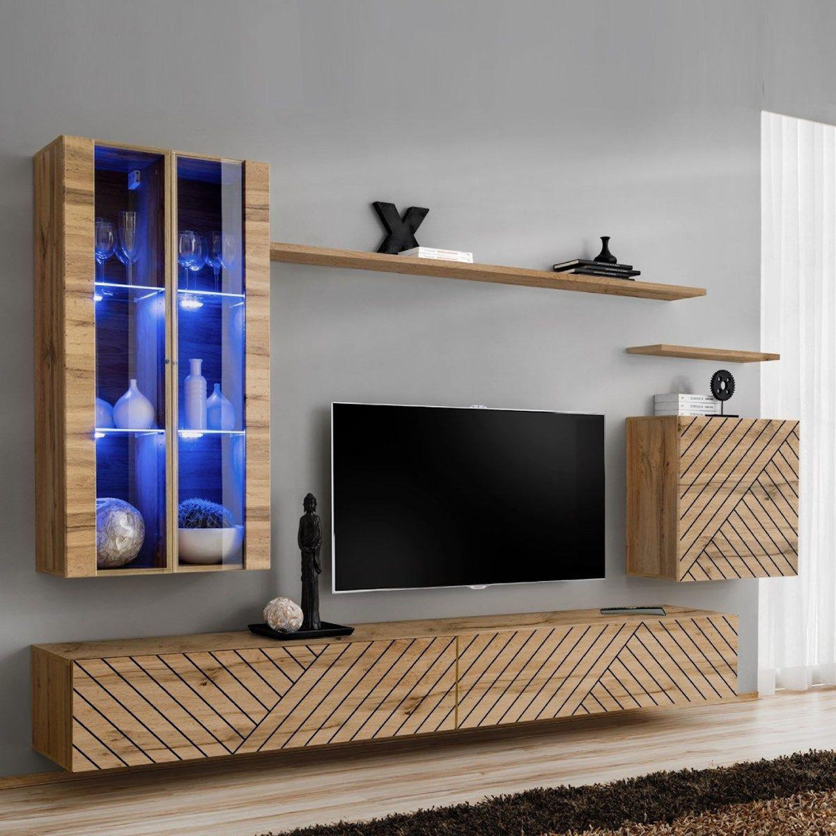 Paris Prix Ensemble Meuble TV  Switch Lamel XII  270cm Naturel