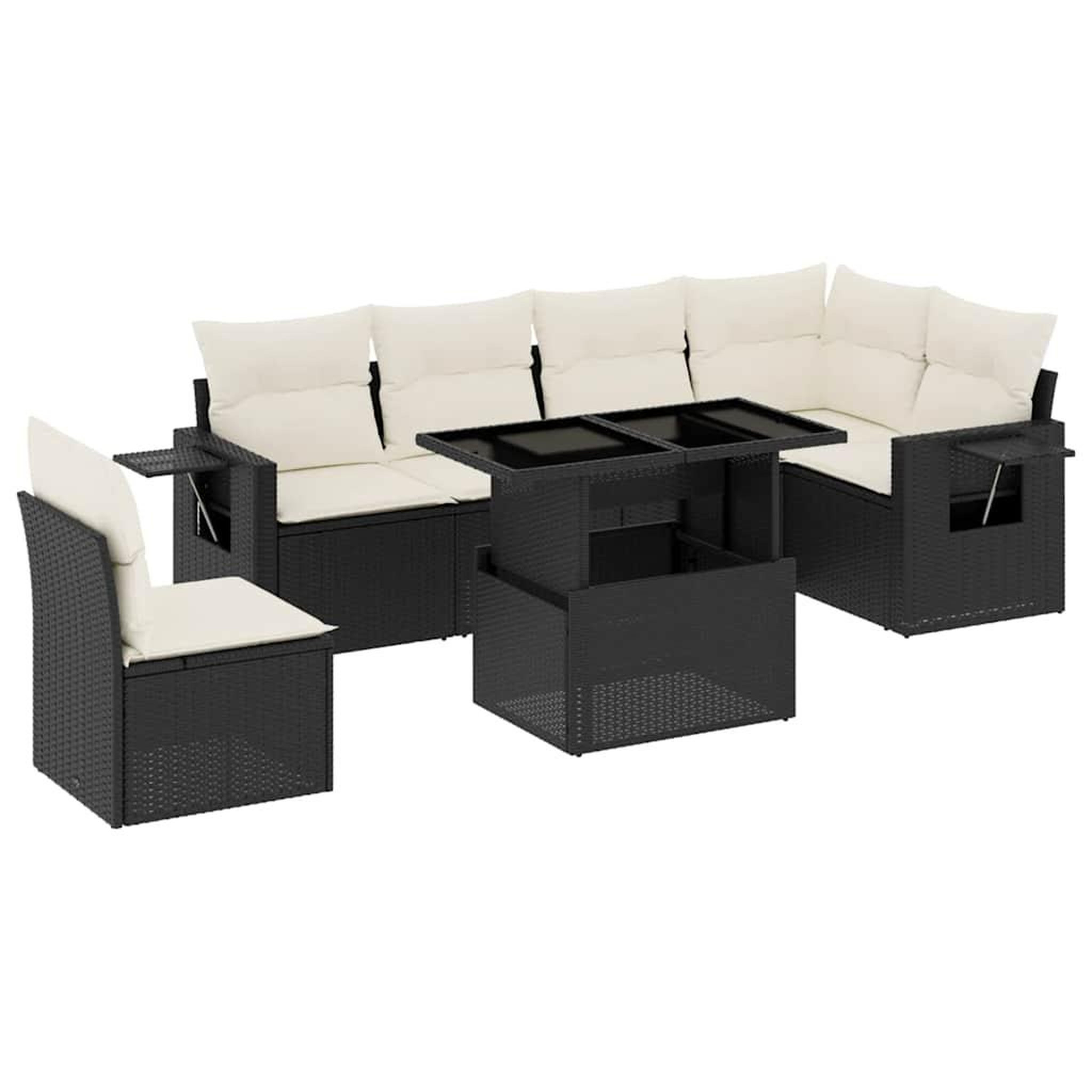 Voir la diapositive 2 : VIDAXL Salon de jardin 7 pcs avec coussins noir resine tressee