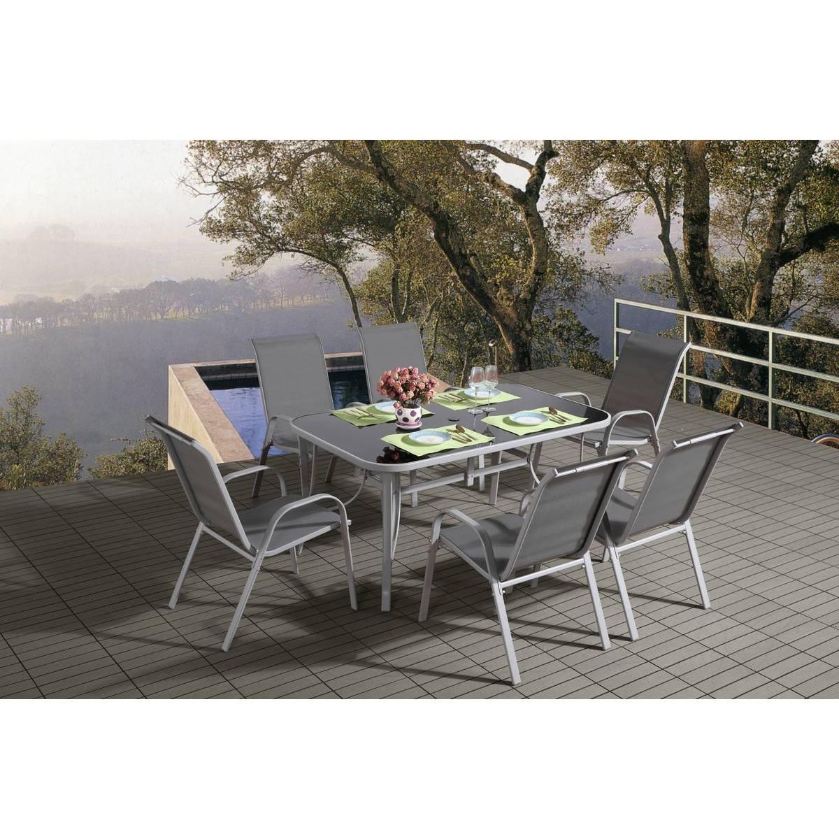 Habitat et Jardin Salon de jardin textilène  cordoba + Porto  6 personnes gris clair