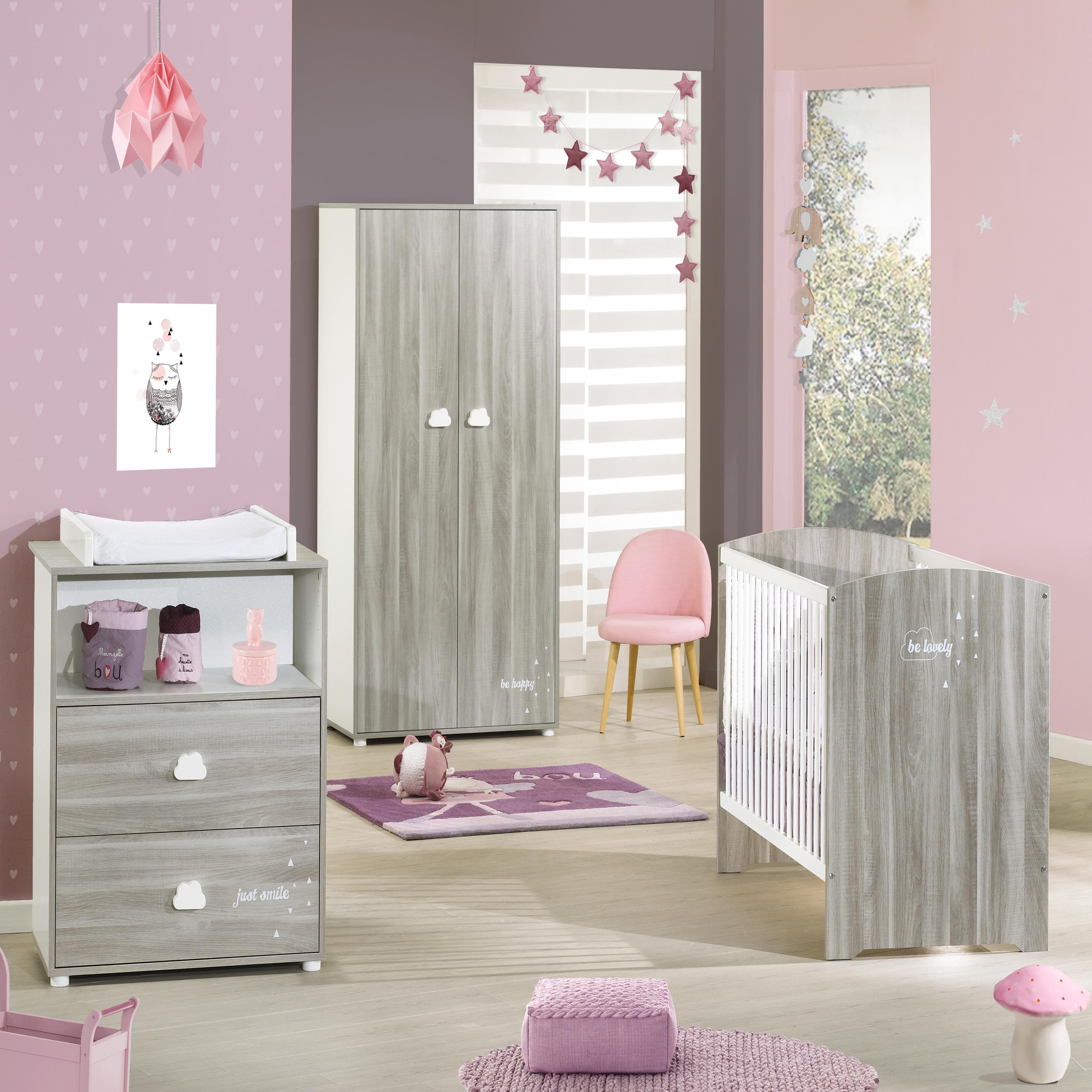 Voir la diapositive 3 : BABY PRICE Commode à langer 2 tiroirs + 1 grande niche HAPPY, Chêne Silex