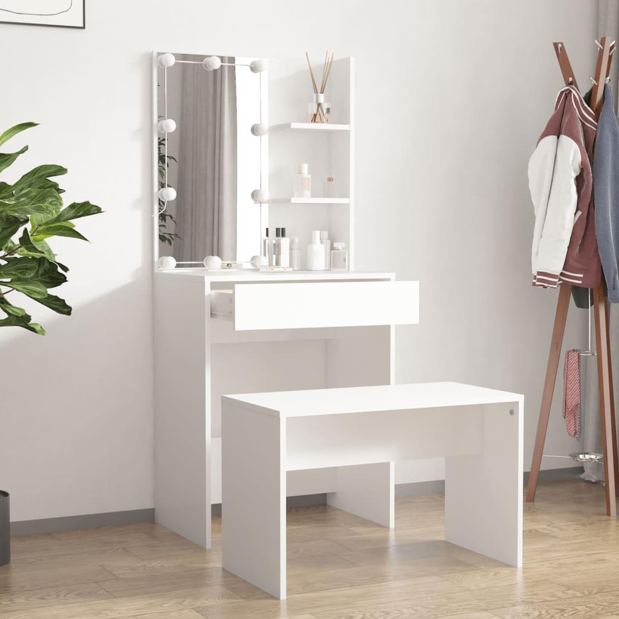 Voir la diapositive 3 : VIDAXL Ensemble de coiffeuse avec LED Blanc Bois d'ingenierie