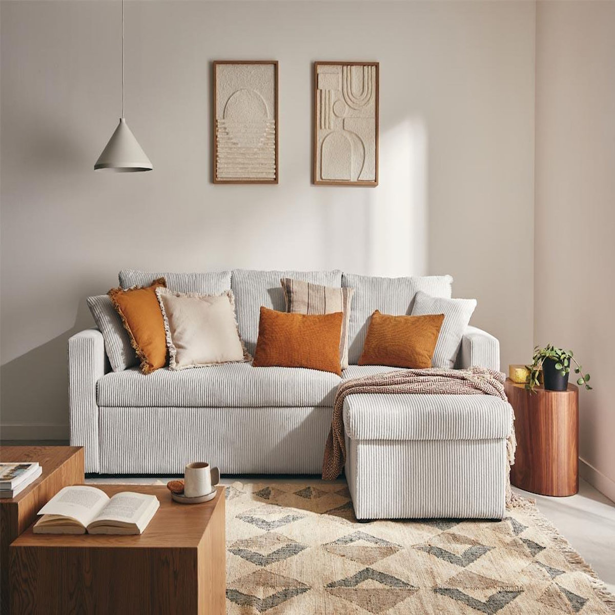 BEST MOBILIER Cyrus - canapé d'angle réversible 4 places - convertible avec coffre - en velours côtelé