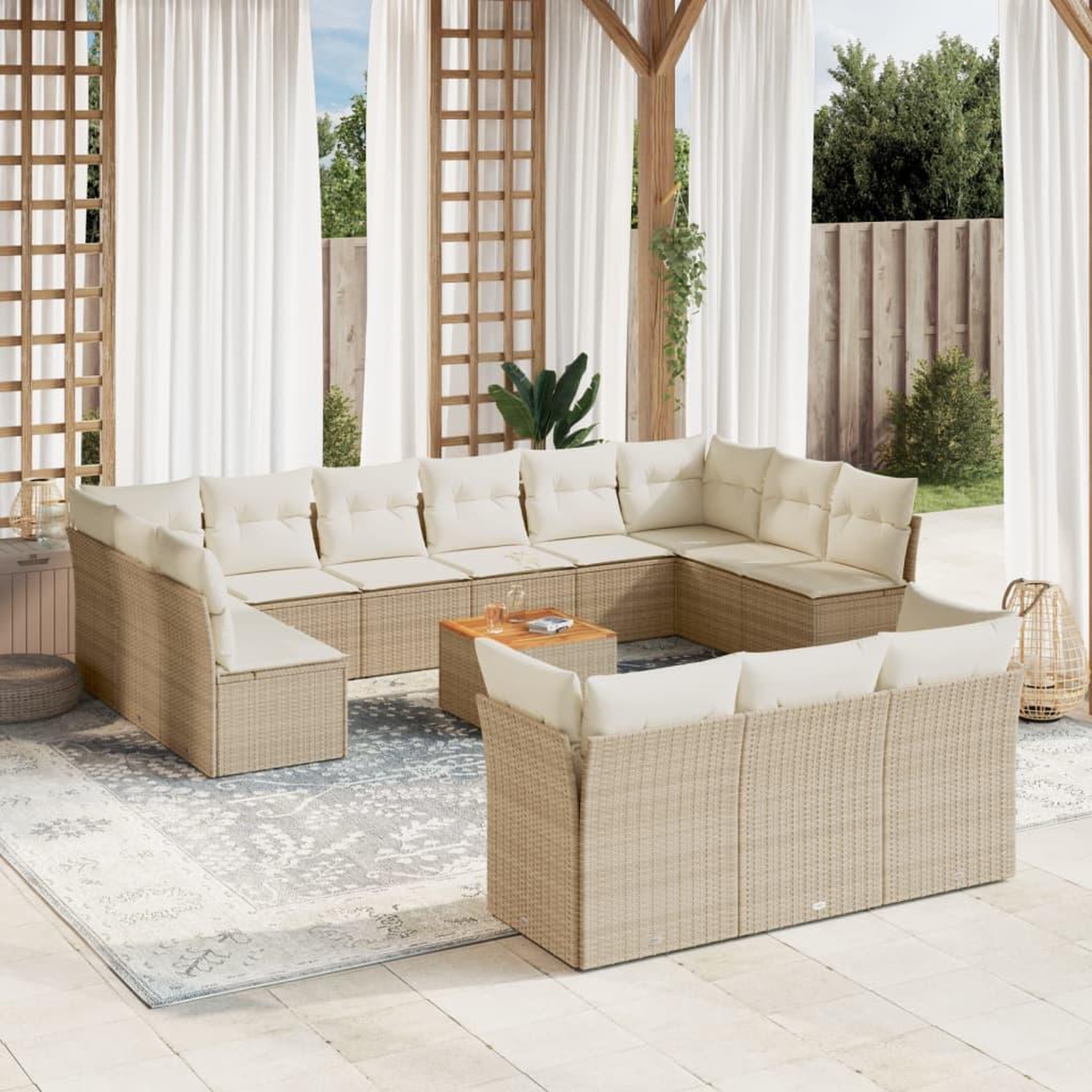Voir la diapositive 1 : VIDAXL Salon de jardin avec coussins 14 pcs beige resine tressee