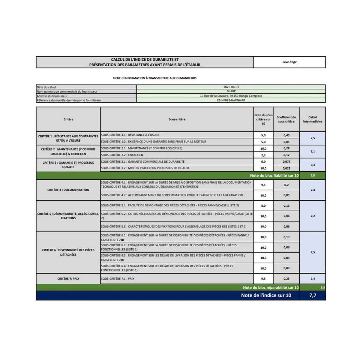 Sharp Lave-linge frontal 8kg 1400 tours/min - ESNFB814AWNA