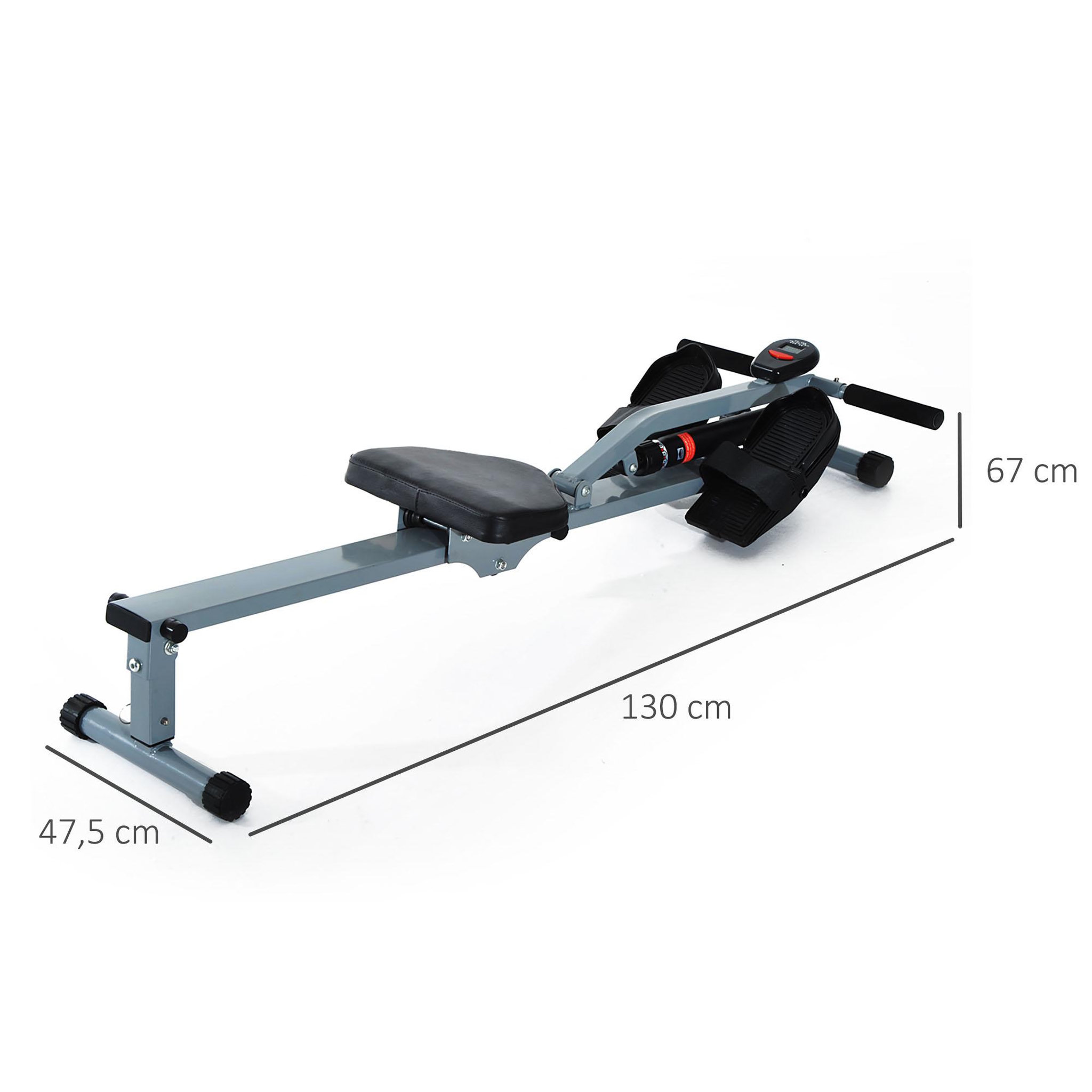 Voir la diapositive 3 : HOMCOM Rameur d'appartement appareil de fitness et musculation cardio training écran lcd multifonction acier gris et noir