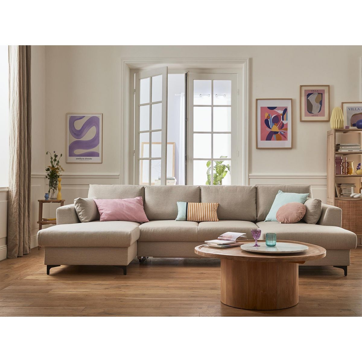 LISA DESIGN Tala - canapé panoramique en u - 7 places - convertible avec coffre - en tissu