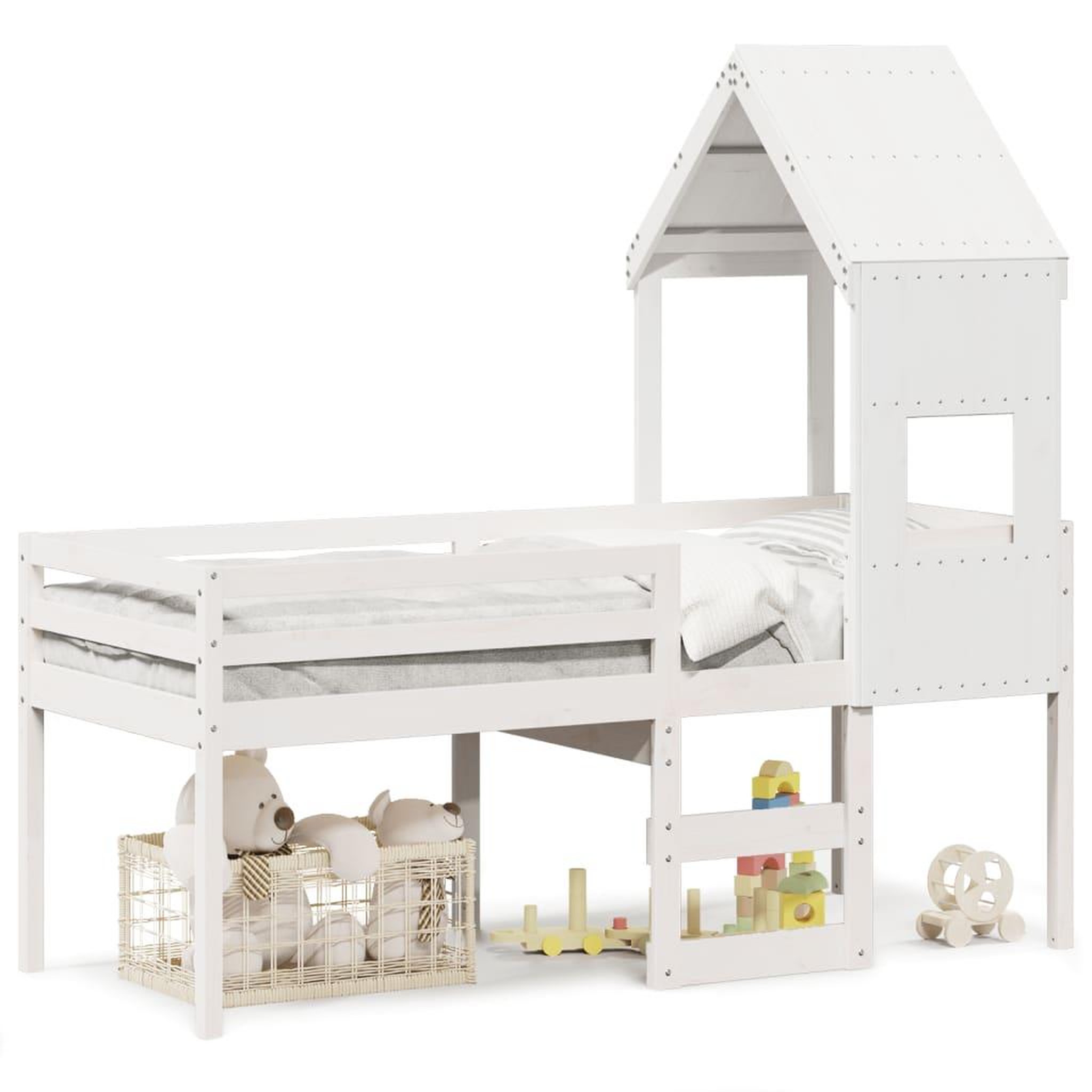 Voir la diapositive 2 : VIDAXL Lit haut sans matelas blanc 90x190 cm bois de pin massif