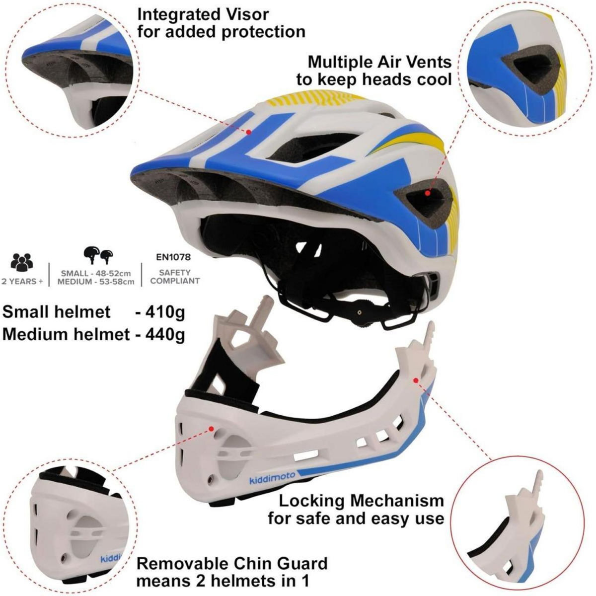 Kiddimoto Casque Intégral IKON - Blanc/Bleu