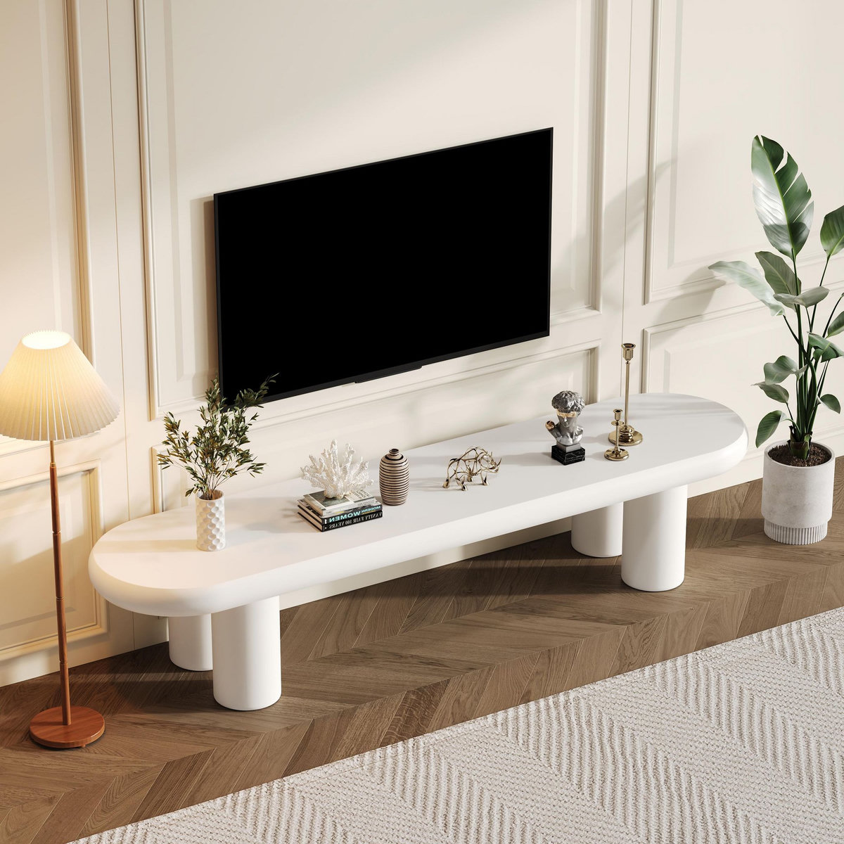 MERAX Table basse ovale blanc - 40x160 cm mdf