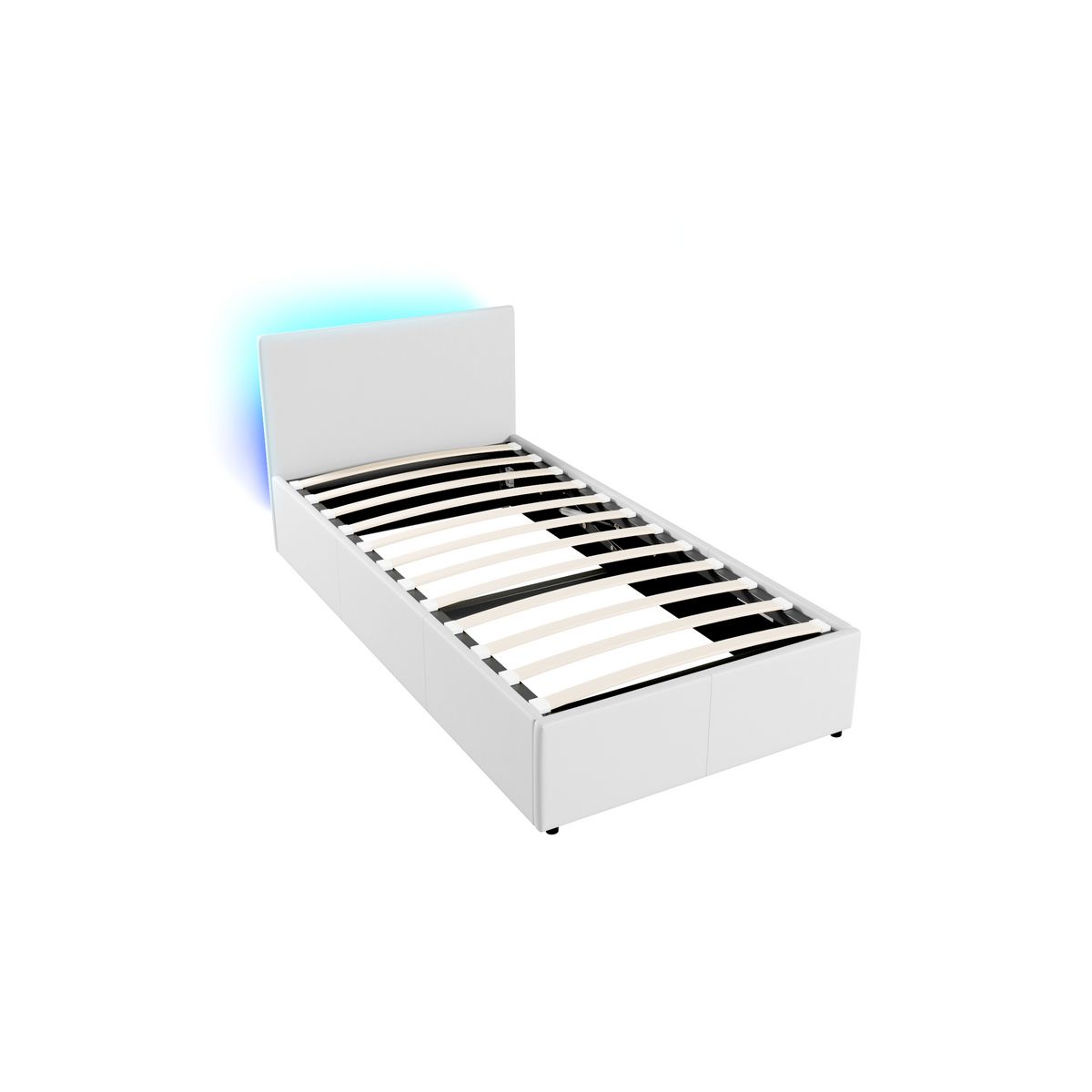 Lit coffre 90x190cm avec sommier à lattes et tête de lit LED WILLOW 