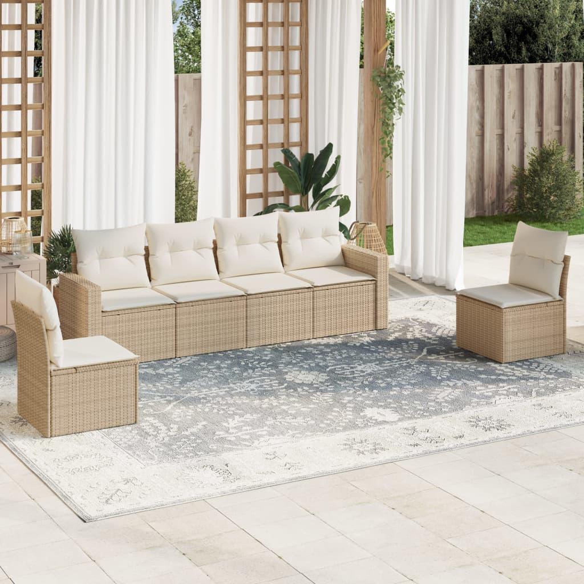 VIDAXL Salon de jardin avec coussins 6 pcs beige resine tressee