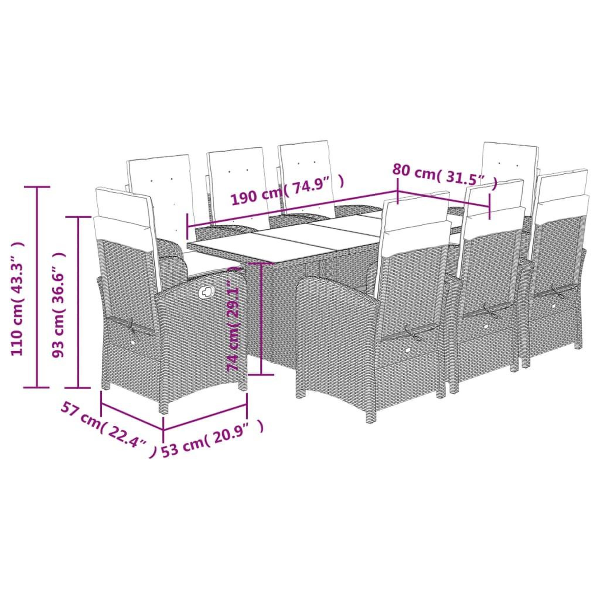 Voir la diapositive 6 : VIDAXL Ensemble a manger de jardin et coussins 9 pcs gris clair rotin