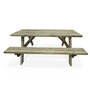 Voir la diapositive 3 : SWEEEK Table de pique nique bois de pin + 2 bancs rabattables en bois. 6 places - PANCHINA - Table de jardin robuste en pin sylvestre