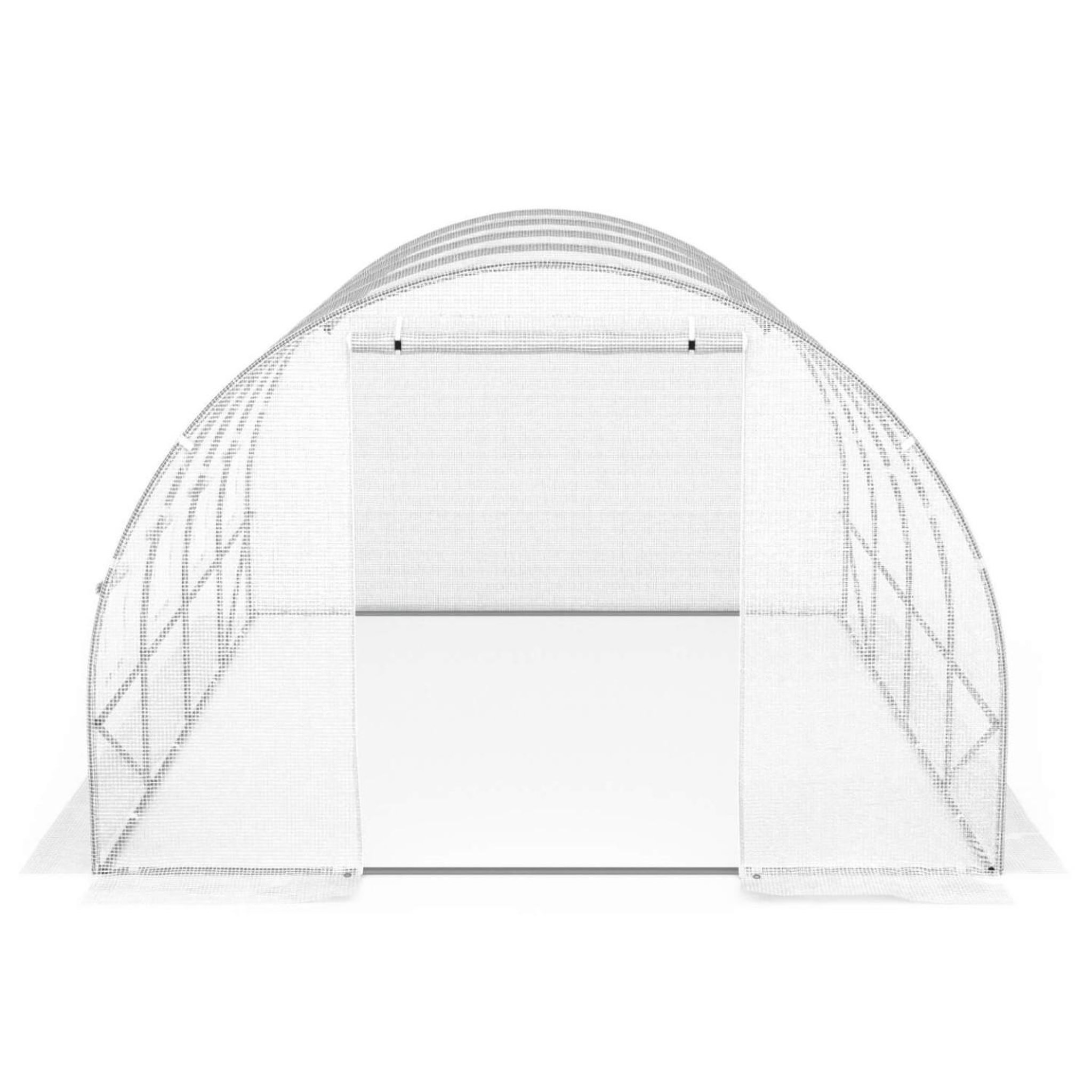 Voir la diapositive 4 : ID MARKET Serre de jardin tunnel 12m² 4 x 3 x 2 m acier galvanisé + bâche anti-uv avec porte et fenêtres zebra blanche