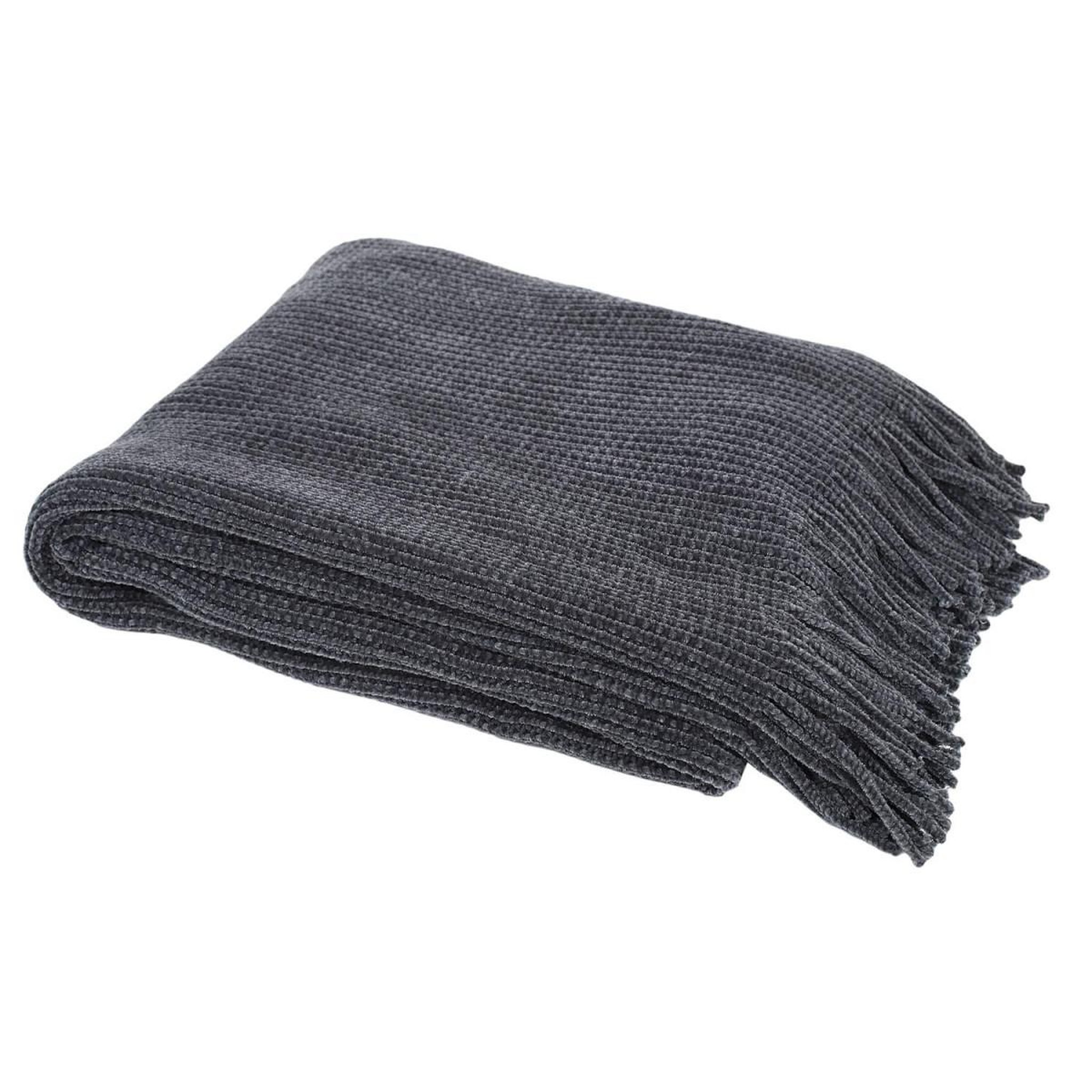 Voir la diapositive 2 : The Home Deco Factory Plaid chenille  franges  120x150cm gris