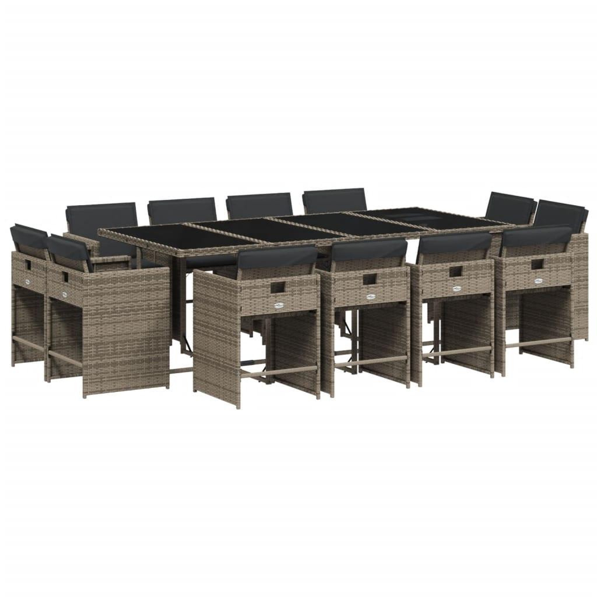 Voir la diapositive 2 : VIDAXL Ensemble a manger de jardin coussins 13 pcs gris resine tressee