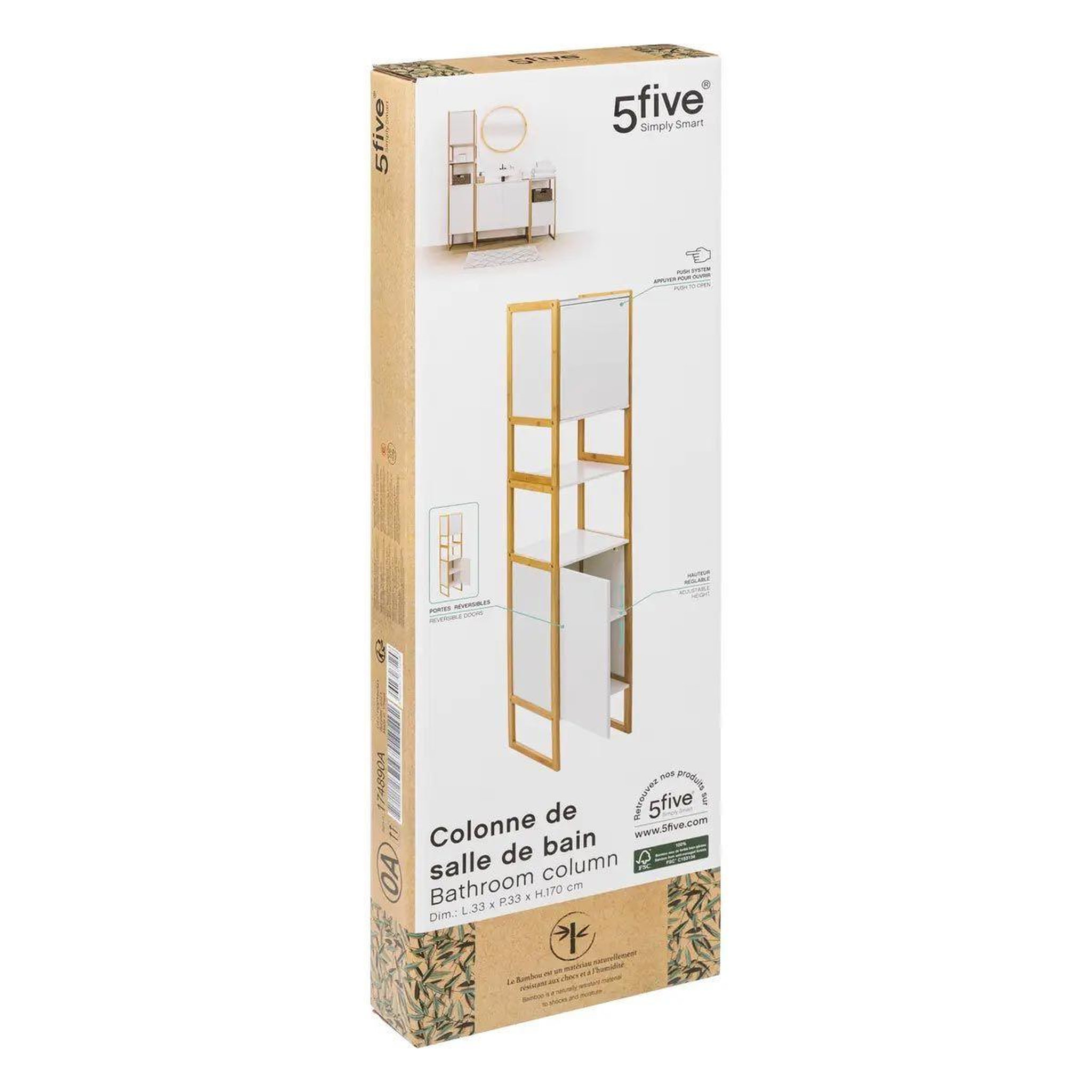 Voir la diapositive 4 : FIVE Colonne 2 portes  natureo  170cm blanc