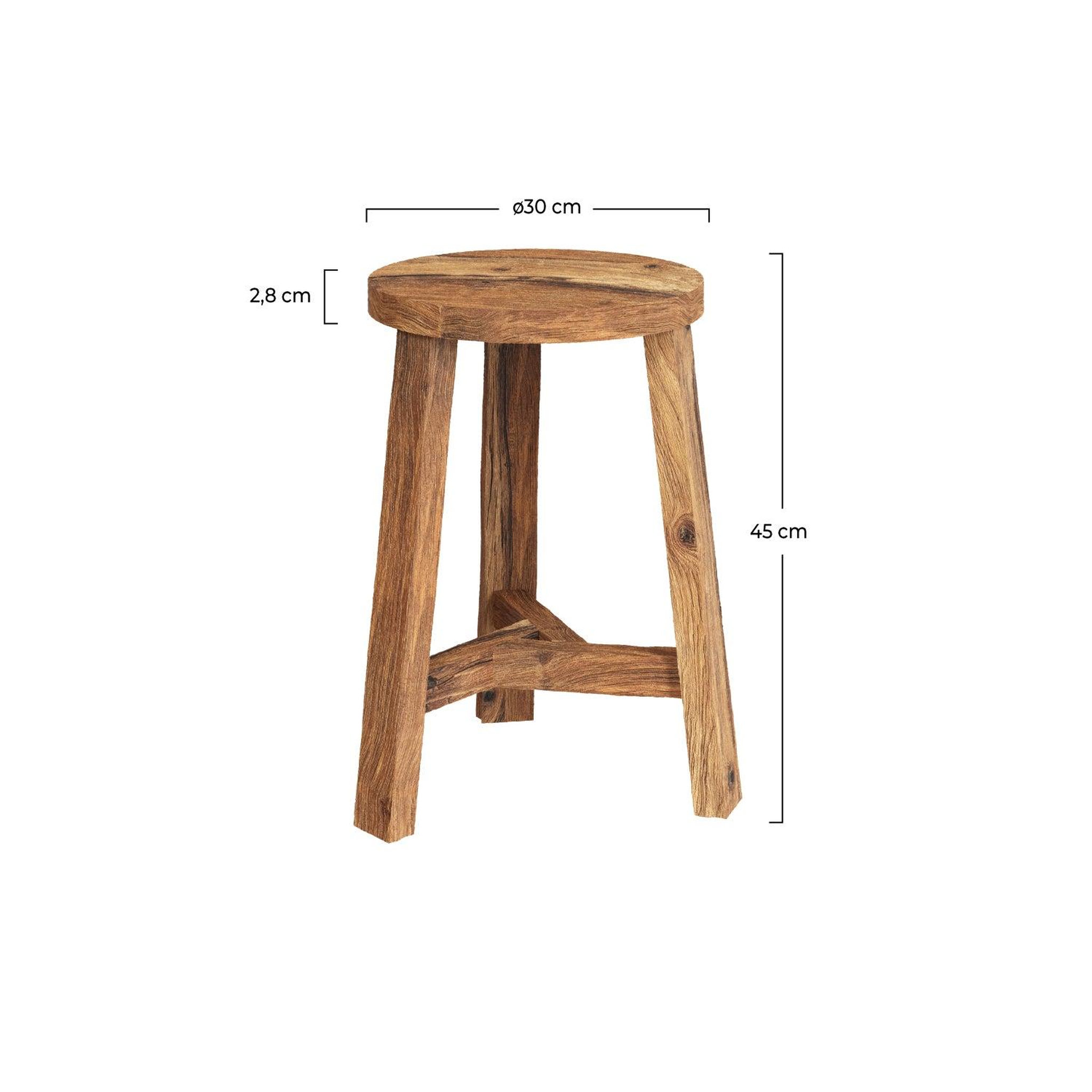 Voir la diapositive 4 : MAISON PAVANE Tabouret rond en bois de teck recyclé H45 cm-Léa