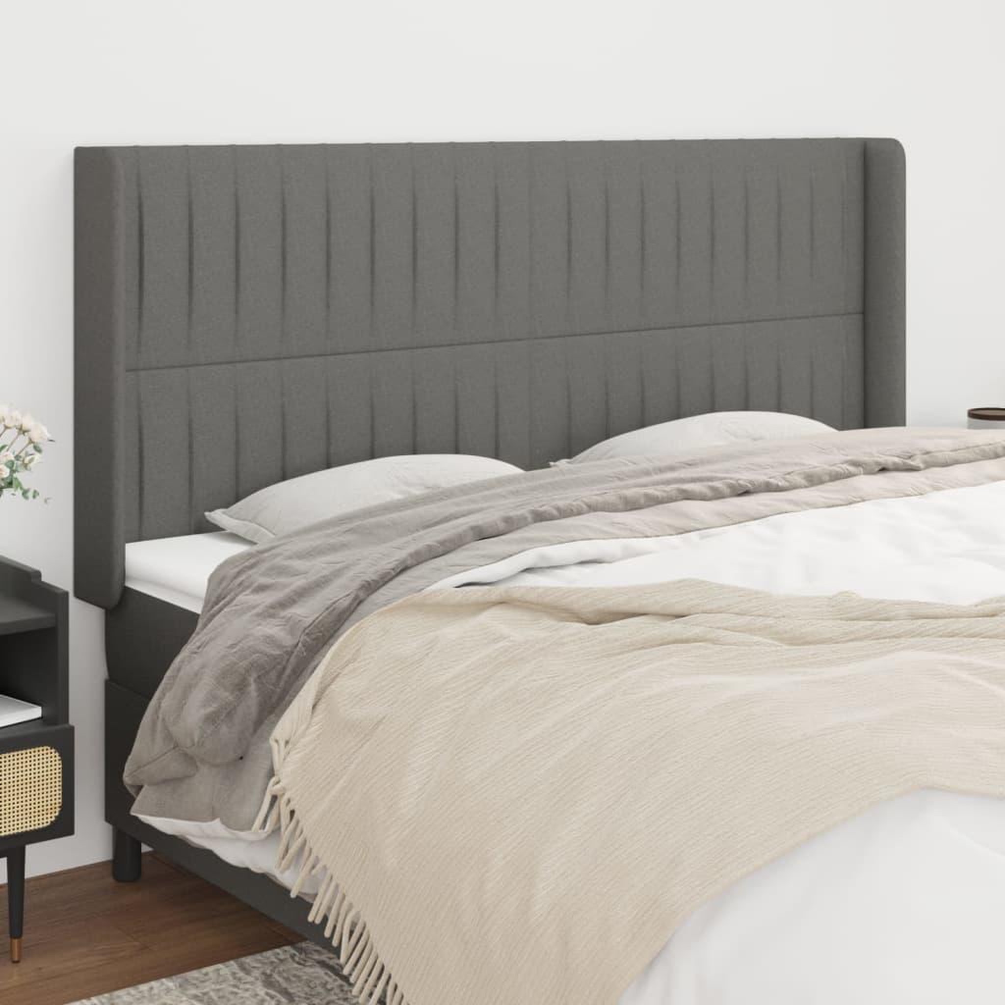 Voir la diapositive 1 : VIDAXL Tete de lit avec oreilles Gris fonce 163x16x118/128 cm Tissu