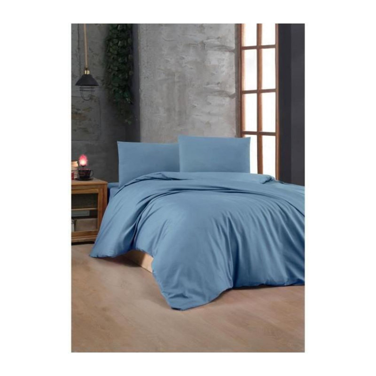 GENERIQUE Parure de lit - 1 housse de couette 220 x 240 cm + 2 taies d'oreiller 60 x 60 cm - 100% coton renforcé - Bleu