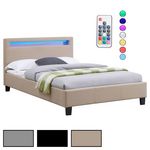IDIMEX Lit LED simple MARISELA 120x190 cm, avec sommier, revêtement tissu. Coloris disponibles : Gris