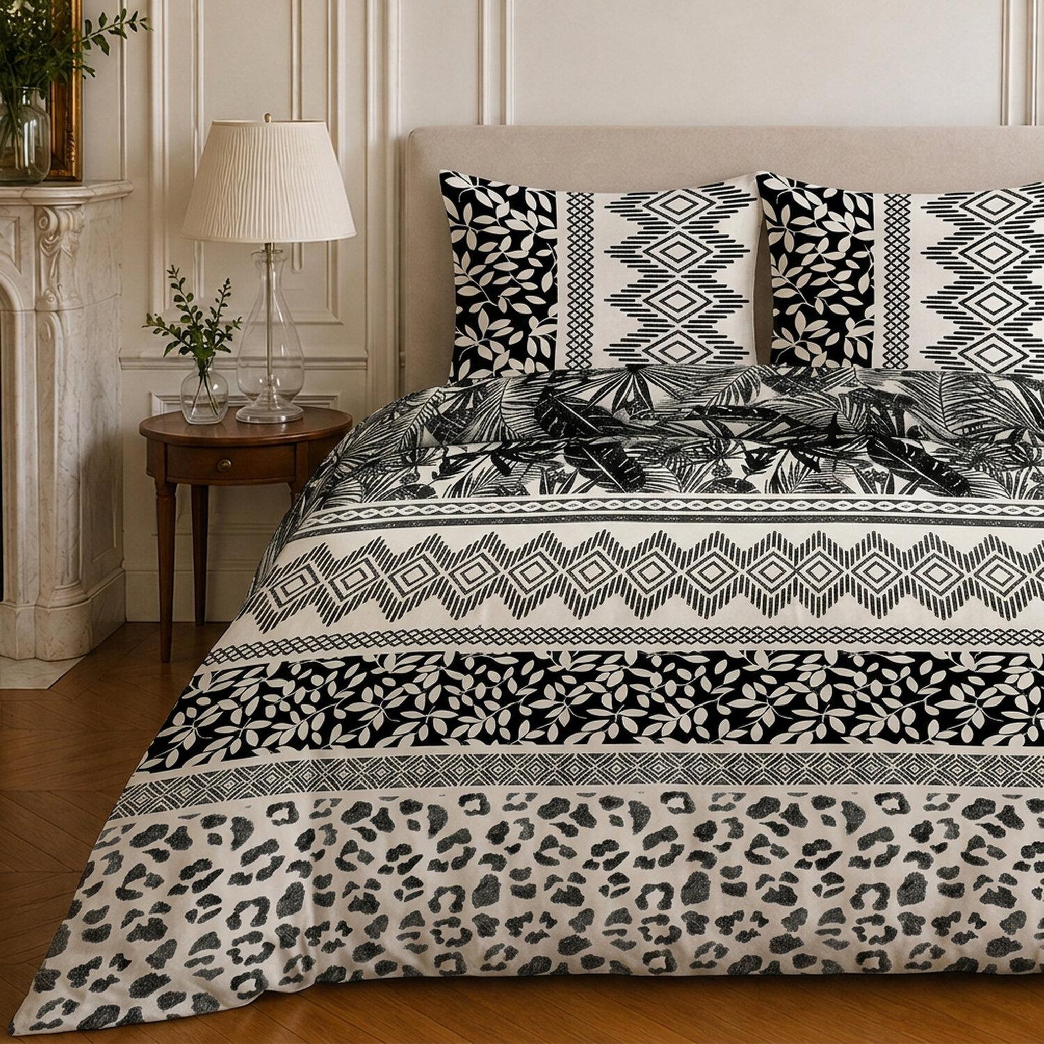 Voir la diapositive 3 : Home collection Parure housse de couette imprimée 100% microfibre - lavane - 220x240 cm
