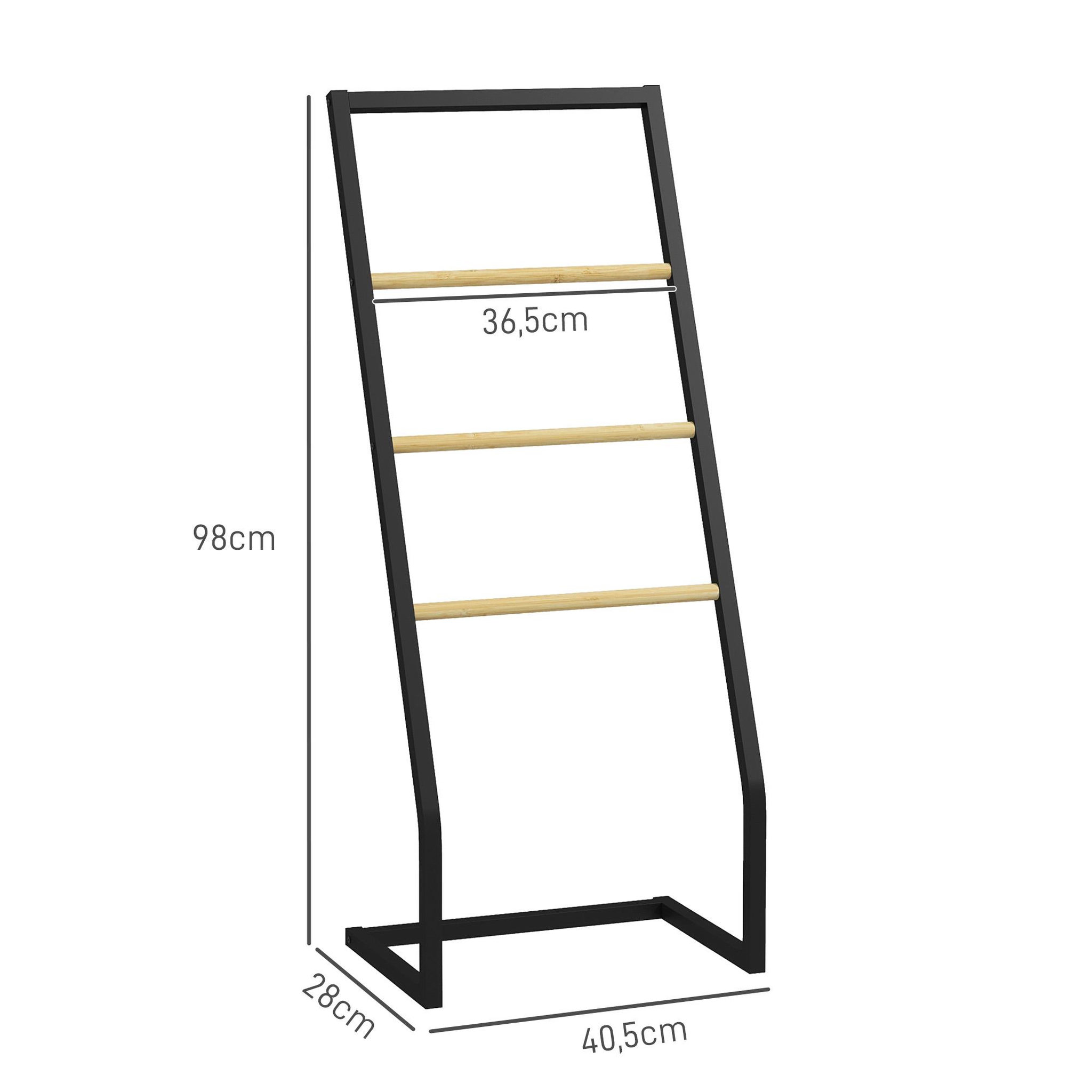 Voir la diapositive 2 : HOMCOM Porte-serviettes sur pieds en bambou et acier avec 4 barres support 40,5l x 28l x 98h cm - noir et naturel