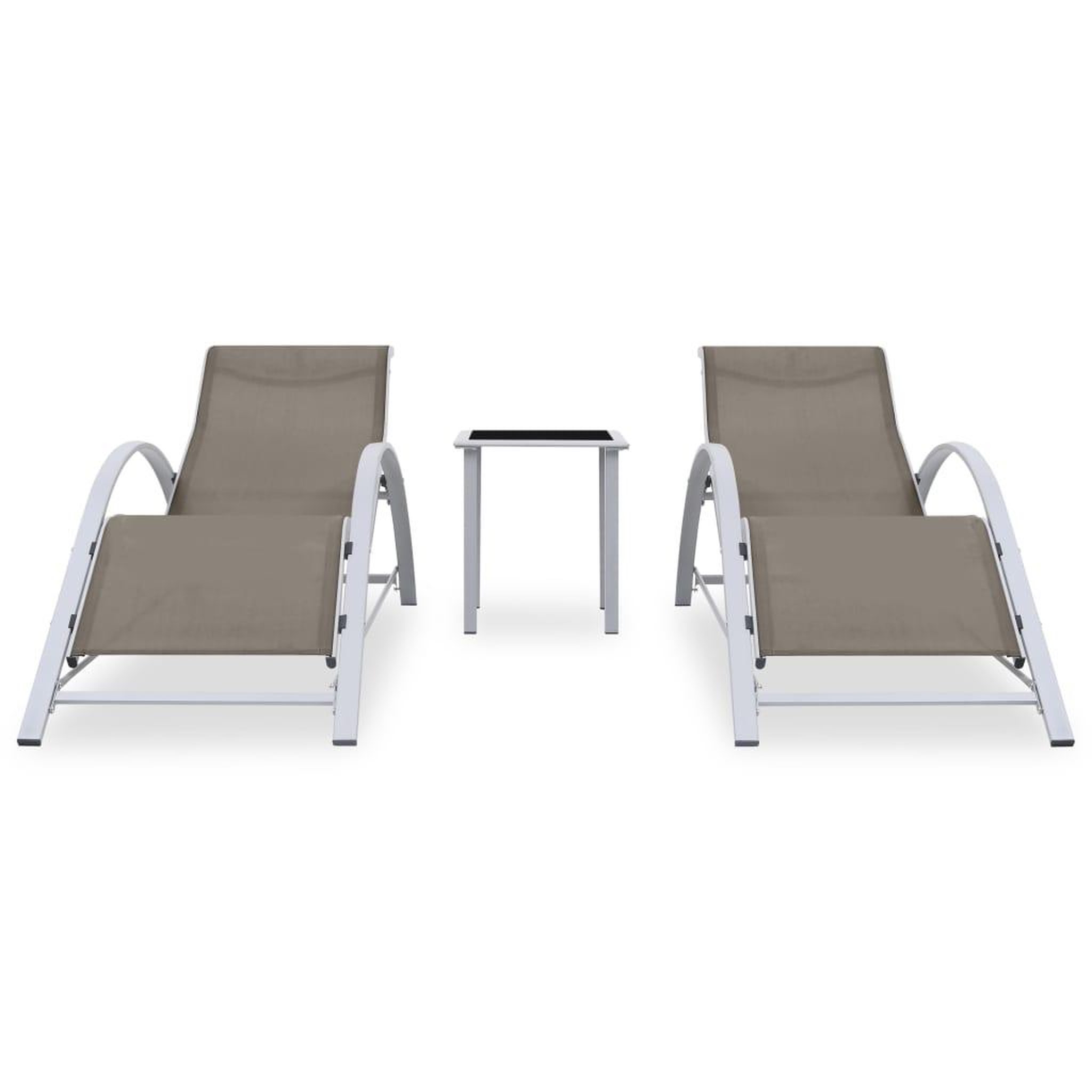 Voir la diapositive 2 : VIDAXL Chaises longues lot de 2 avec table aluminium taupe