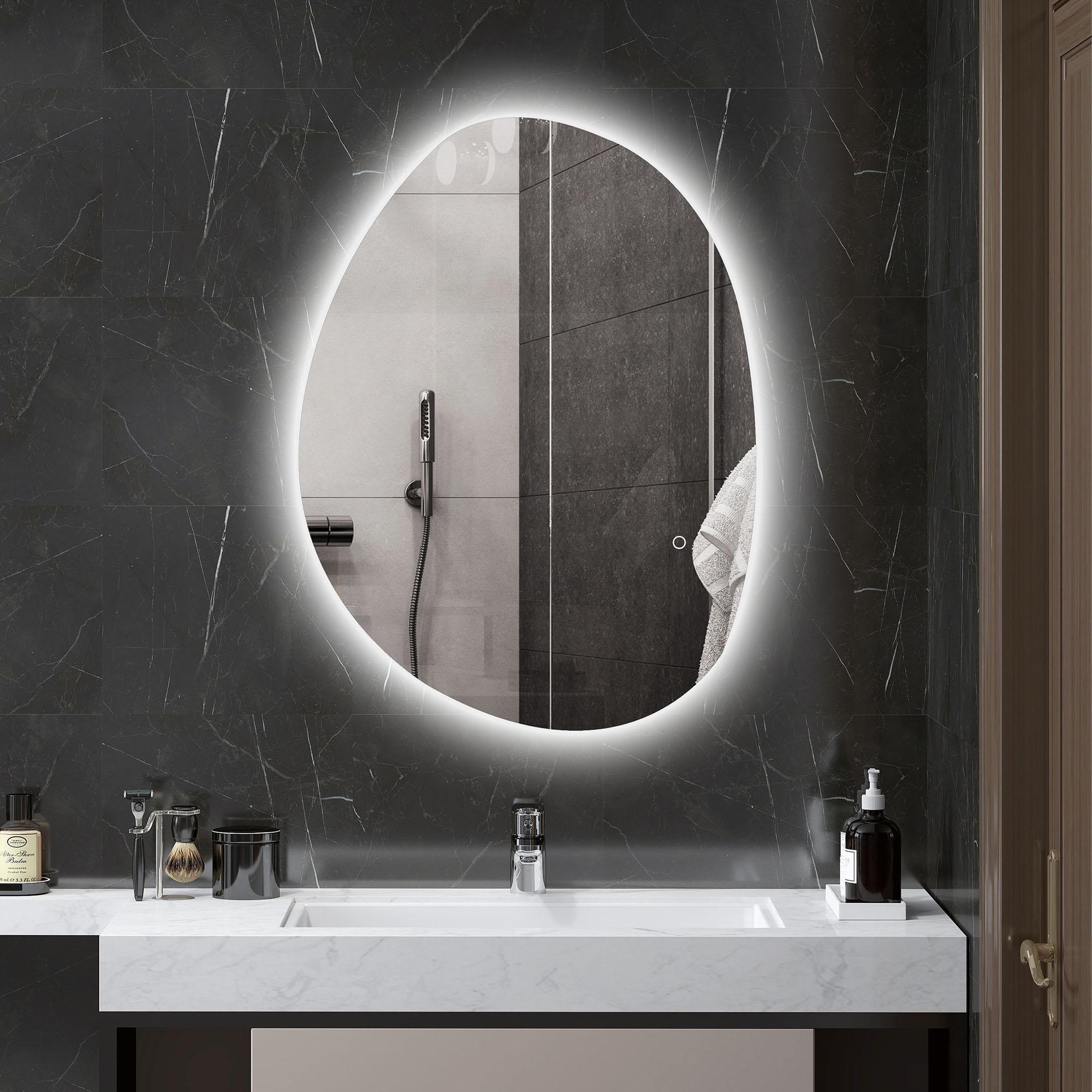 Voir la diapositive 2 : HOMCOM Miroir led salle de bain réglable 27w - miroir organique 80 x 60 cm - anti-buée tactile - verre trempé