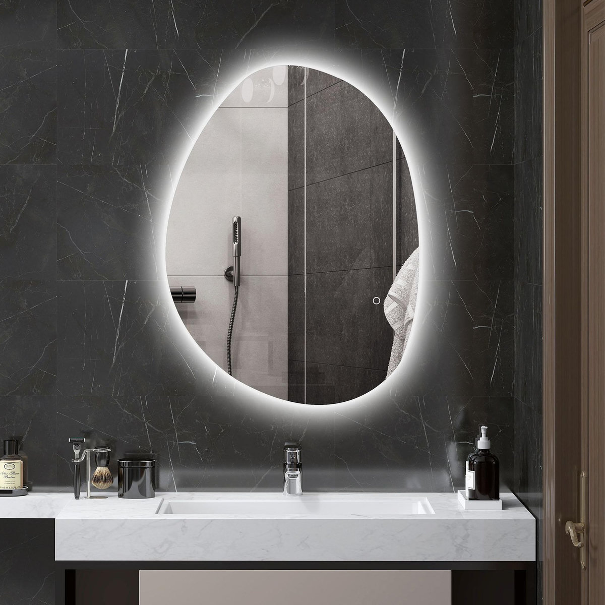 HOMCOM Miroir LED salle de bain réglable 27W - miroir organique 80 x 60 cm - anti-buée tactile - verre trempé