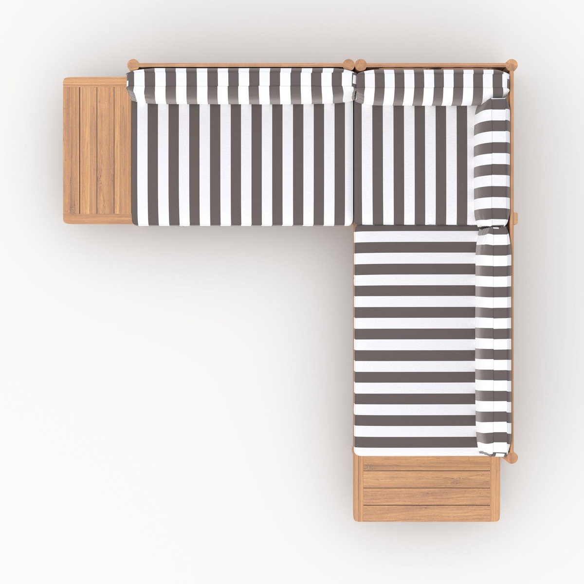 Rendez vous déco Canapé d'angle de jardin, teck massif et coussins rayés gris 4 places-Nadila