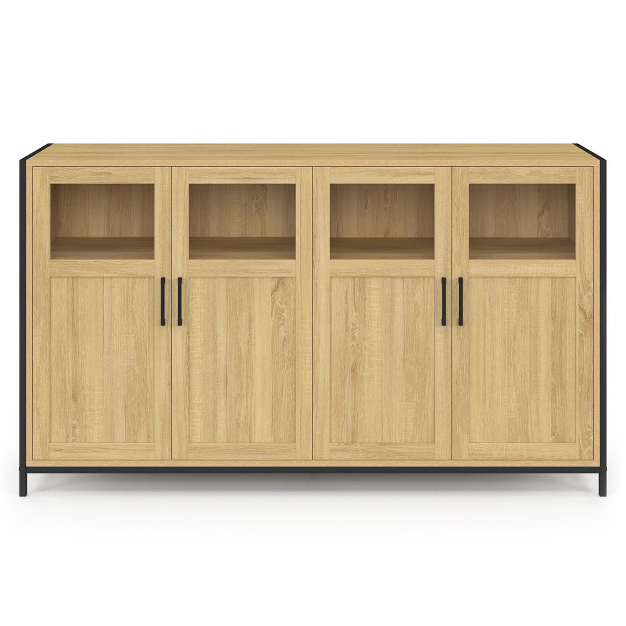 Voir la diapositive 3 : ID MARKET Buffet 140 cm detroit 4 portes avec vitrines design industriel