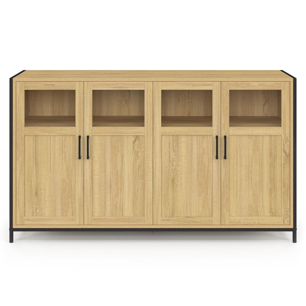 ID MARKET Buffet 140 cm DETROIT 4 portes avec vitrines design industriel