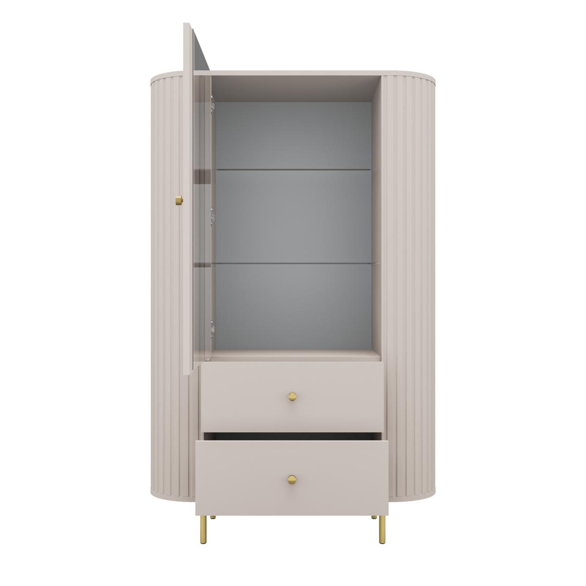 Voir la diapositive 3 : JLC KREATION Vitrine moderne 1 porte vitrée beige et doré lilio