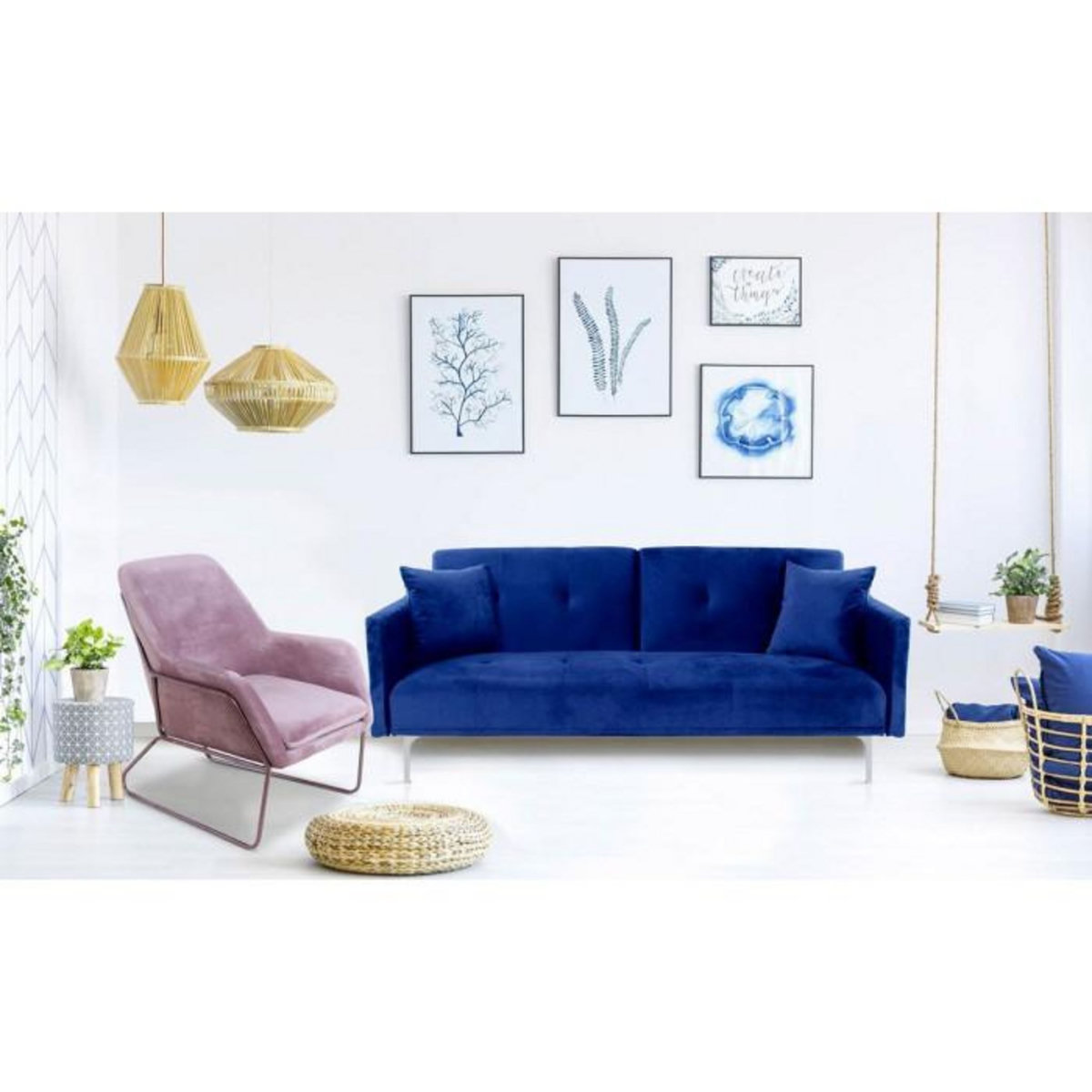 Paris Prix Canapé Convertible 3 Places  Lacla  191cm Bleu